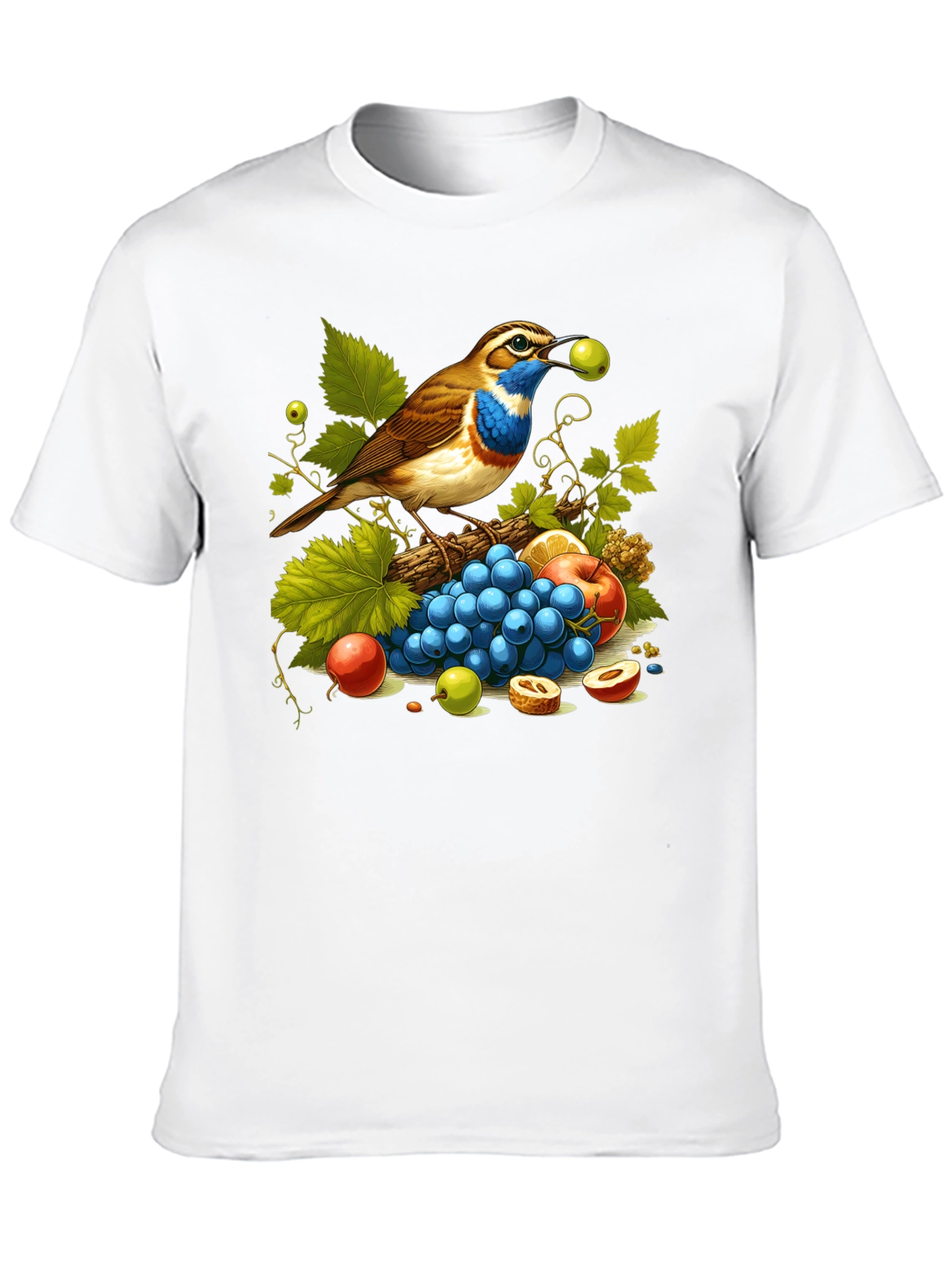 Black Bird and Fruit Graphic T-Shirt - Unisex Black Tee view 10