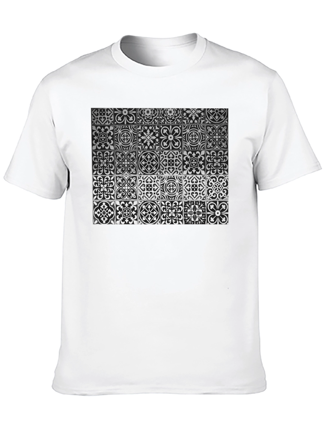 Black Patterned Tile Print Black T-Shirt view 10