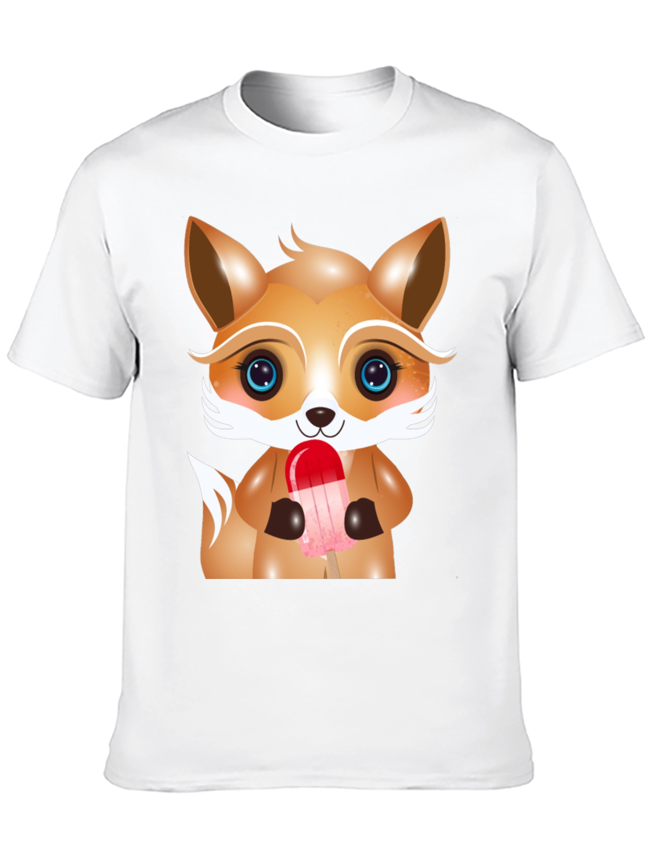 Black Cute Cartoon Fox Ice Cream Graphic Tee view 10