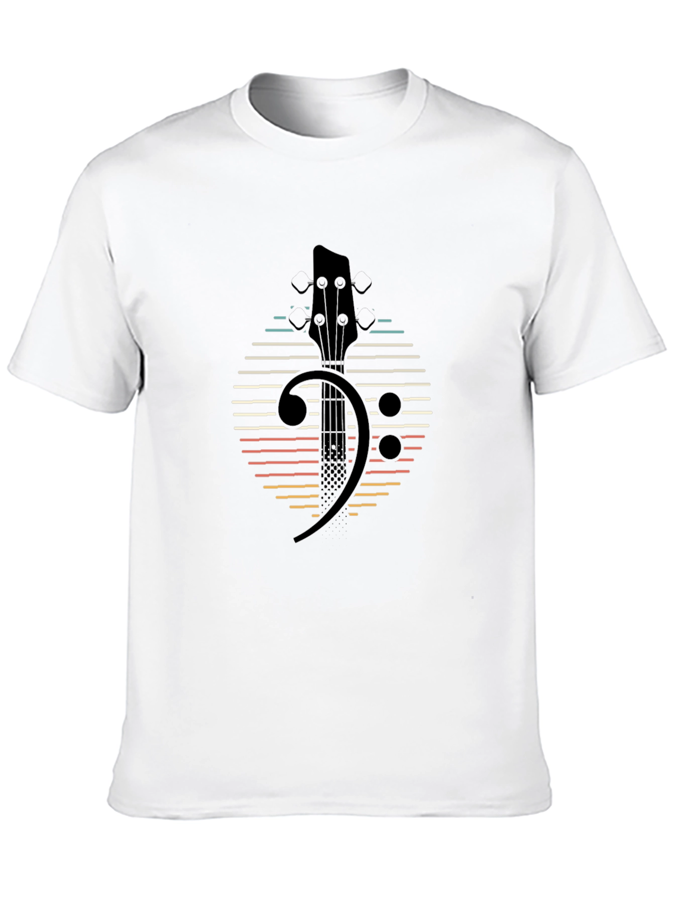 Black Bass Clef Guitar Retro Style T-Shirt view 10