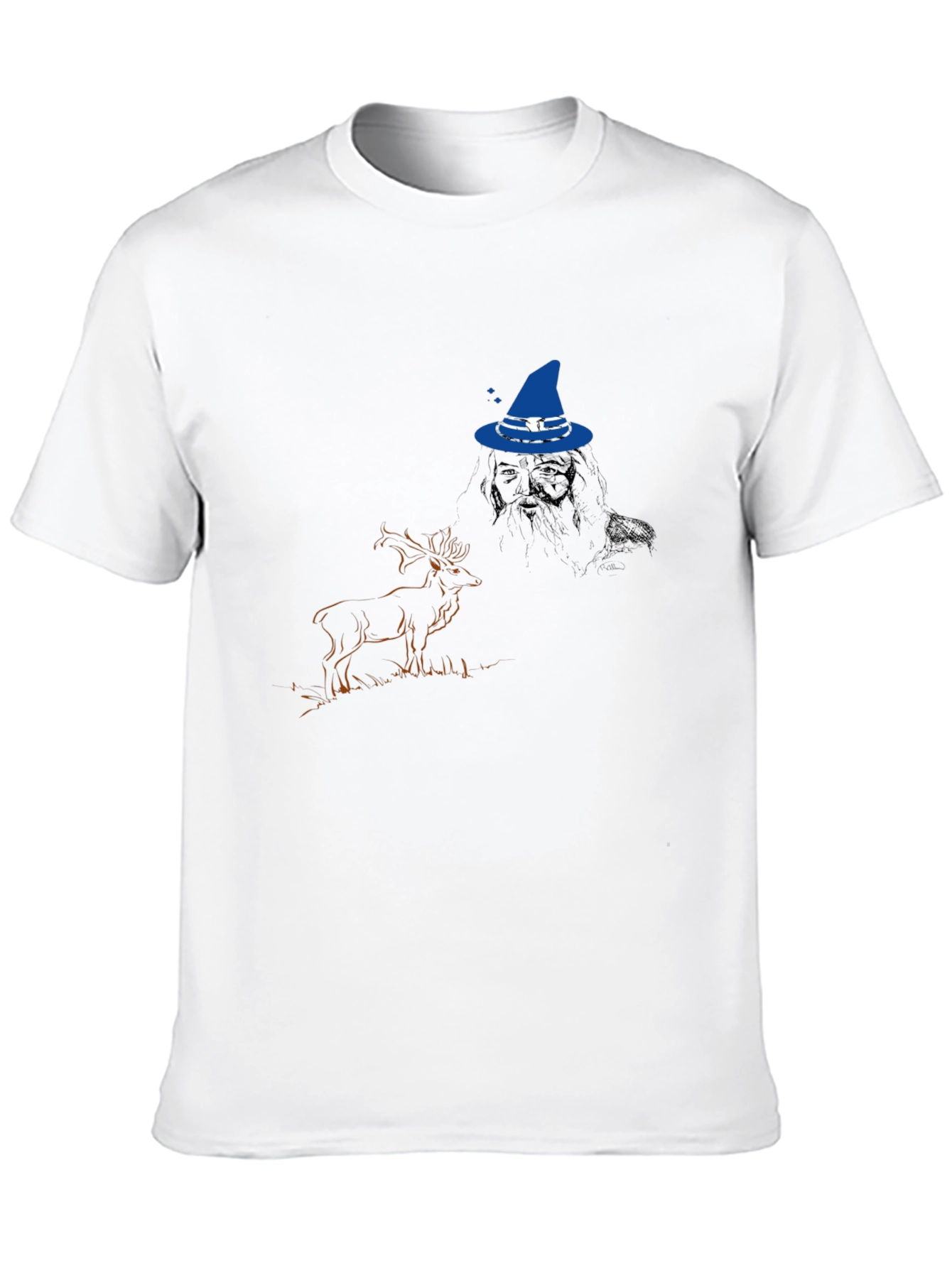 Black Mystical Deer & Wizard Graphic Tee - Black Cotton Blend view 10