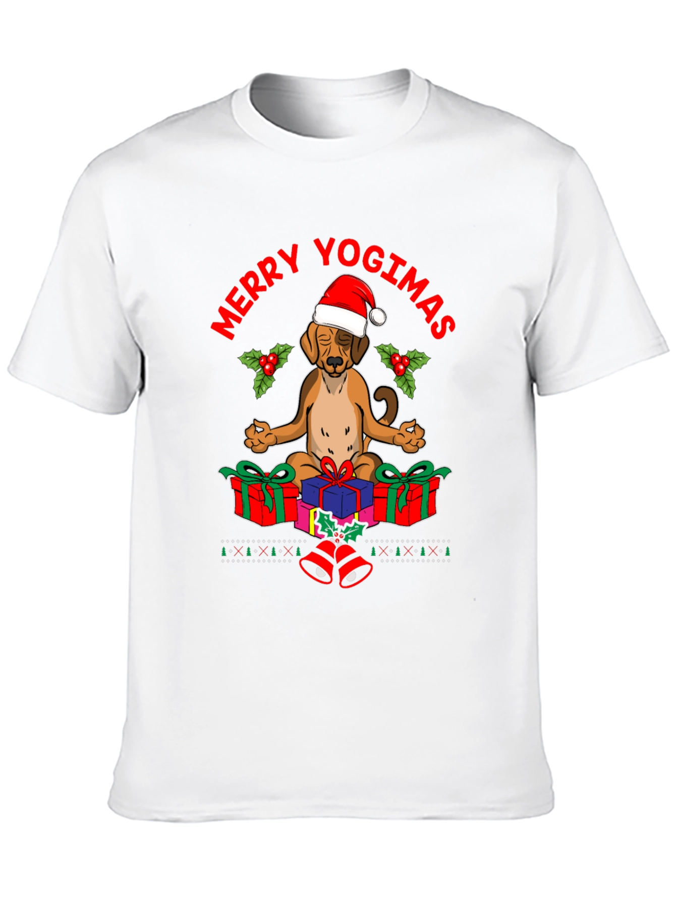 Black Merry Yogimas Dog T-Shirt - Holiday Yoga Gifts view 10