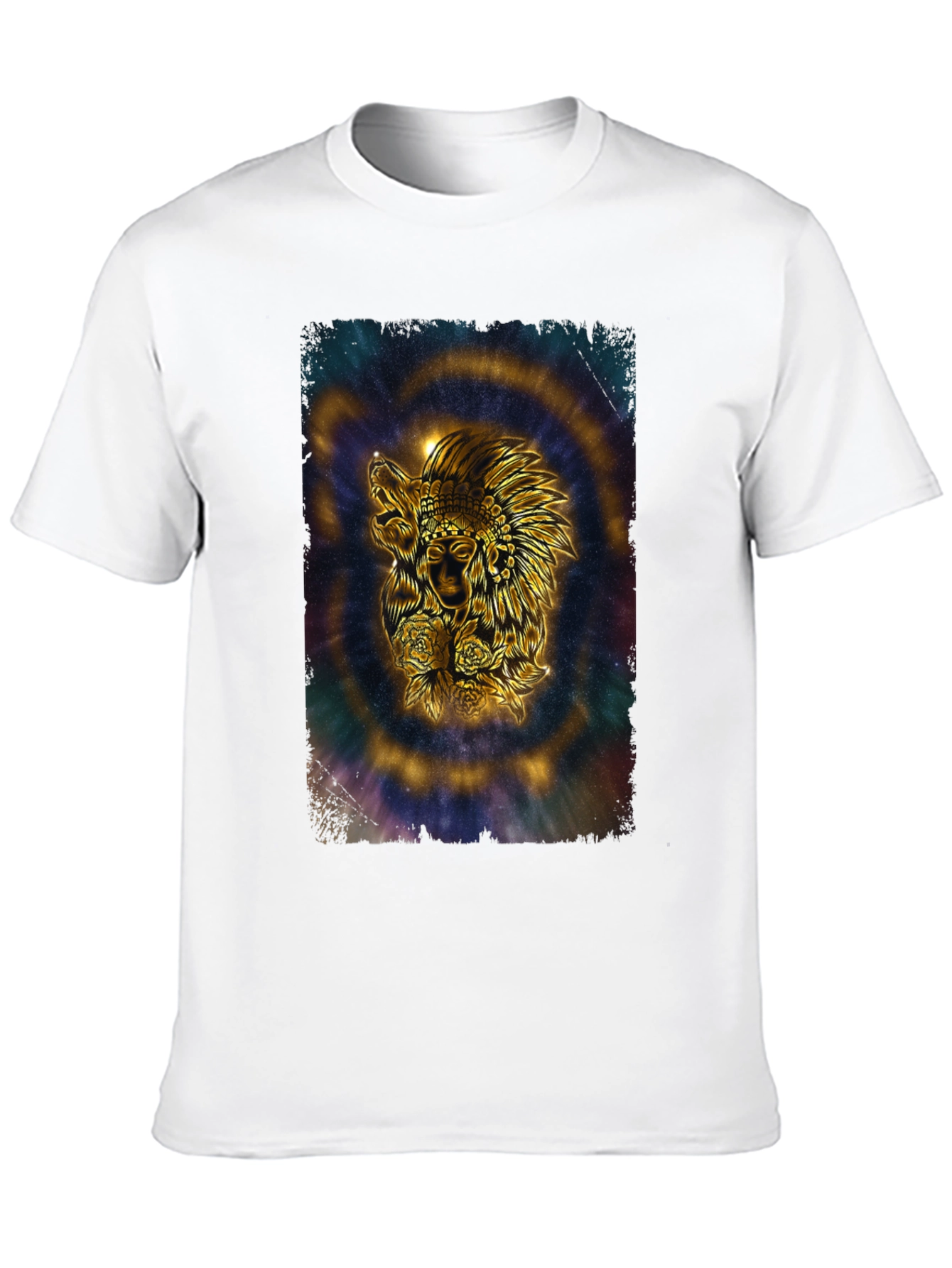 Black Native American Wolf Graphic T-Shirt - Black view 10