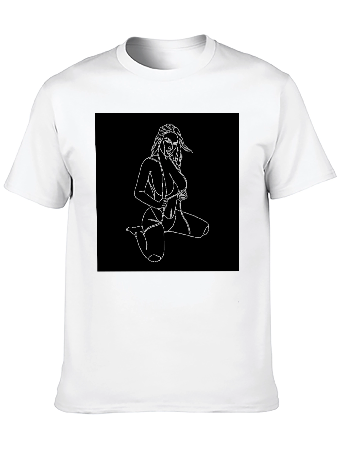 Black Black T-Shirt with Line Art Woman Design view 10