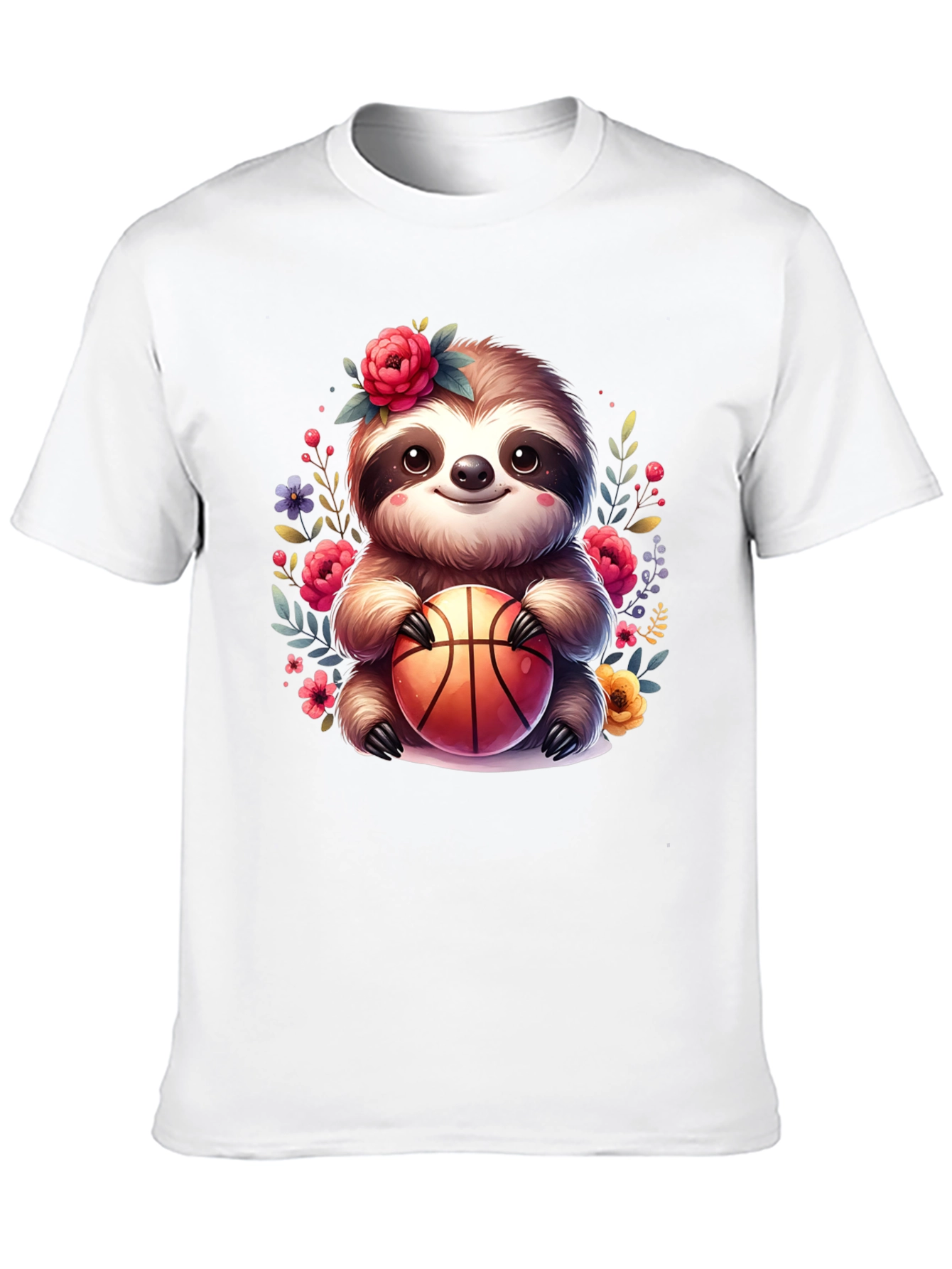 Black Sloth Basketball T-Shirt - Floral Cute Design view 10