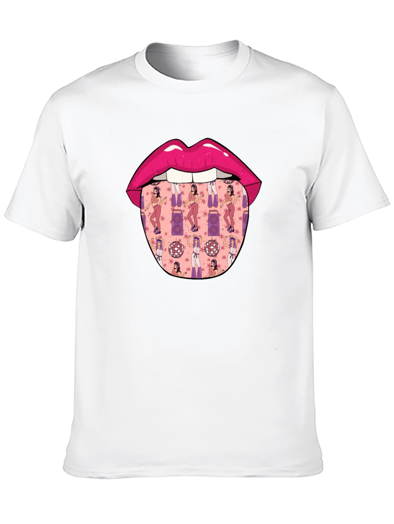 Black Novelty Lips Tongue Disco Pattern T-Shirt view 10