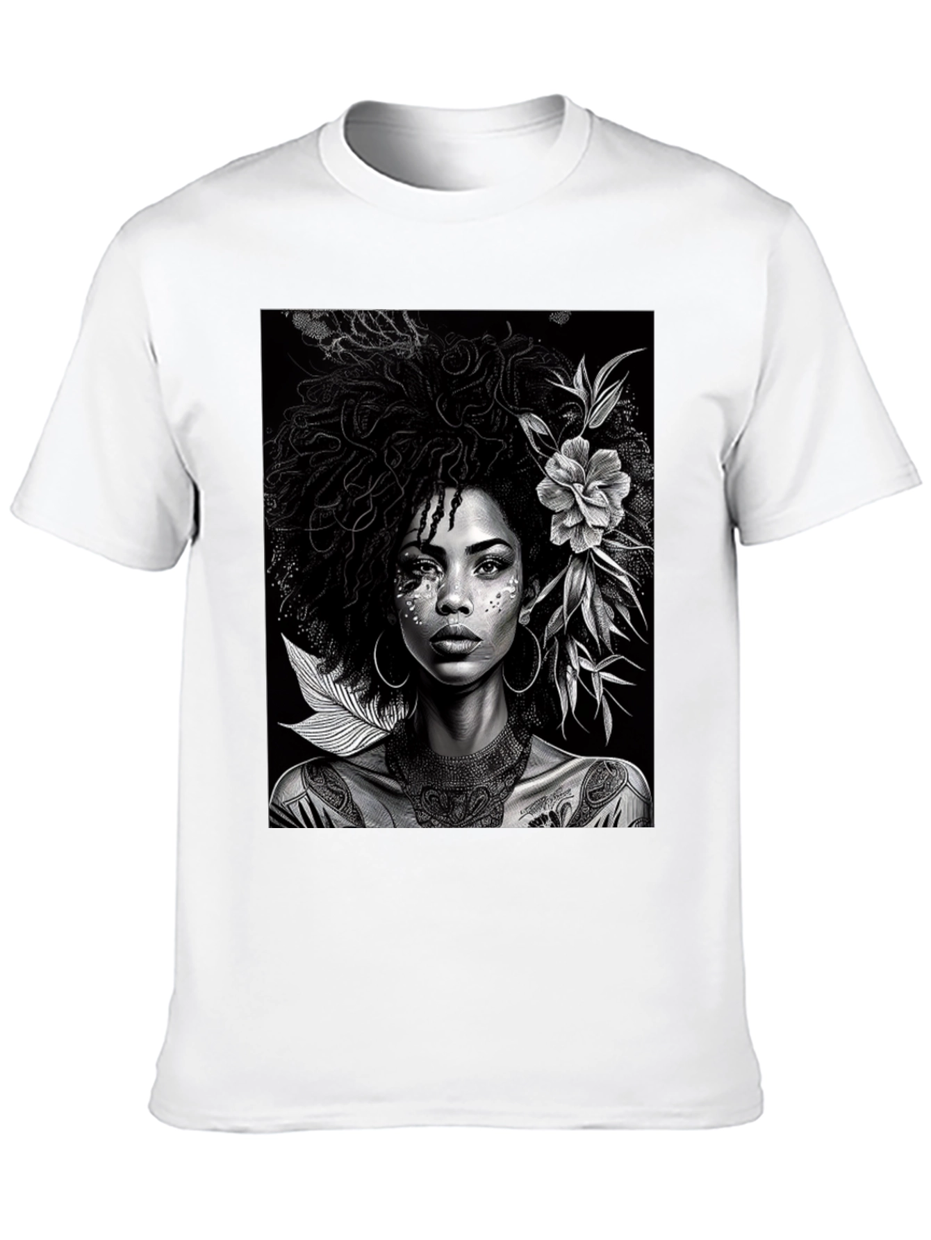 Black Woman Portrait Graphic Tee - Elegant Black T-Shirt view 10