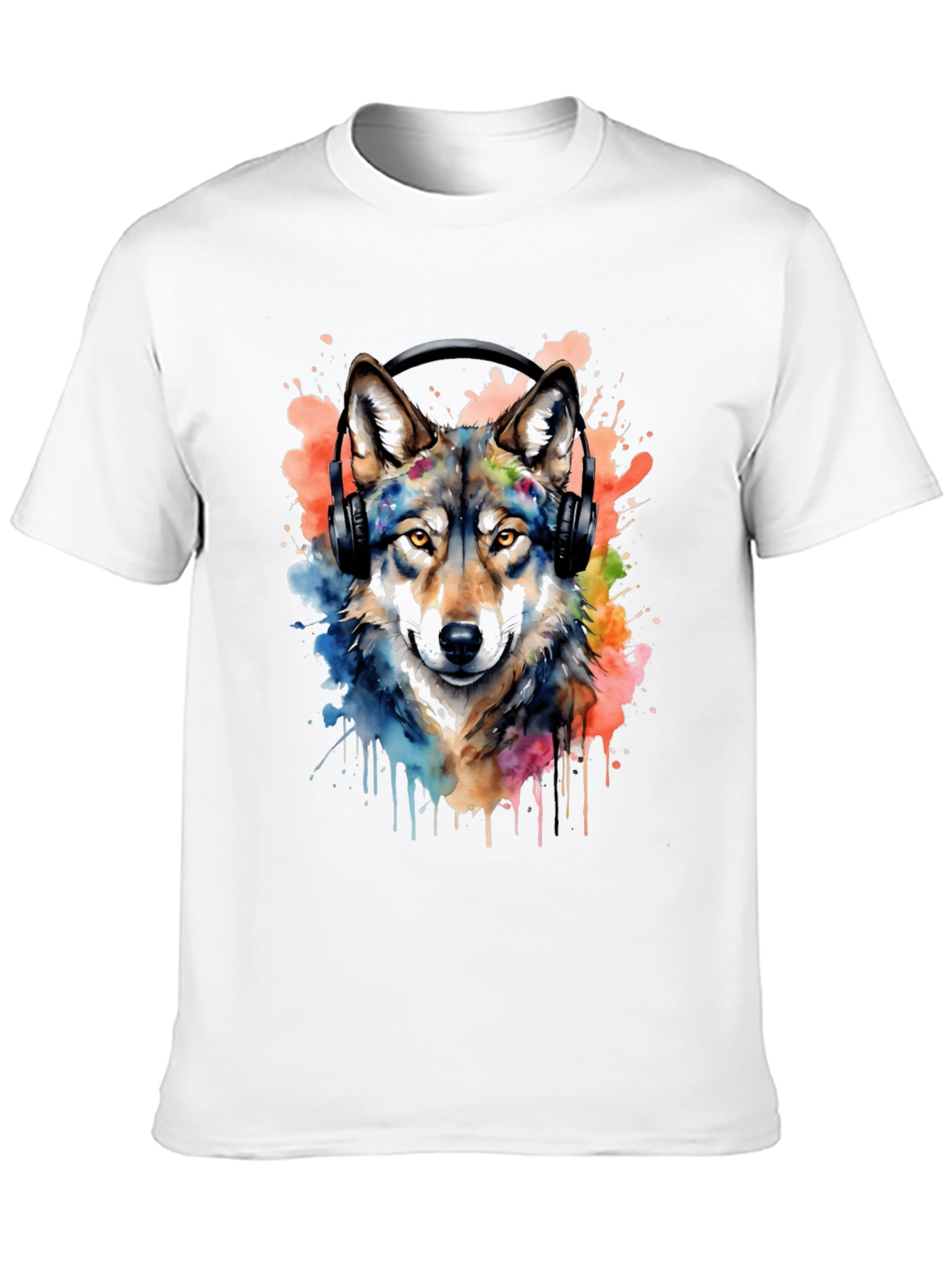 Black Wolf Headphone Graphic T-Shirt view 10