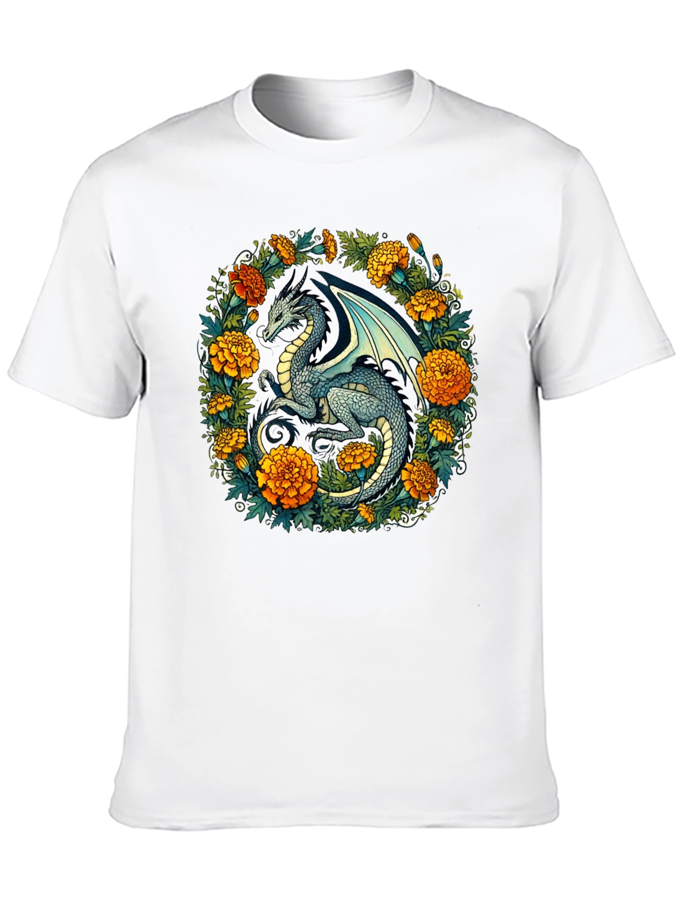 Black Dragon Floral T-Shirt - Fantasy Creature Graphic Tee view 10