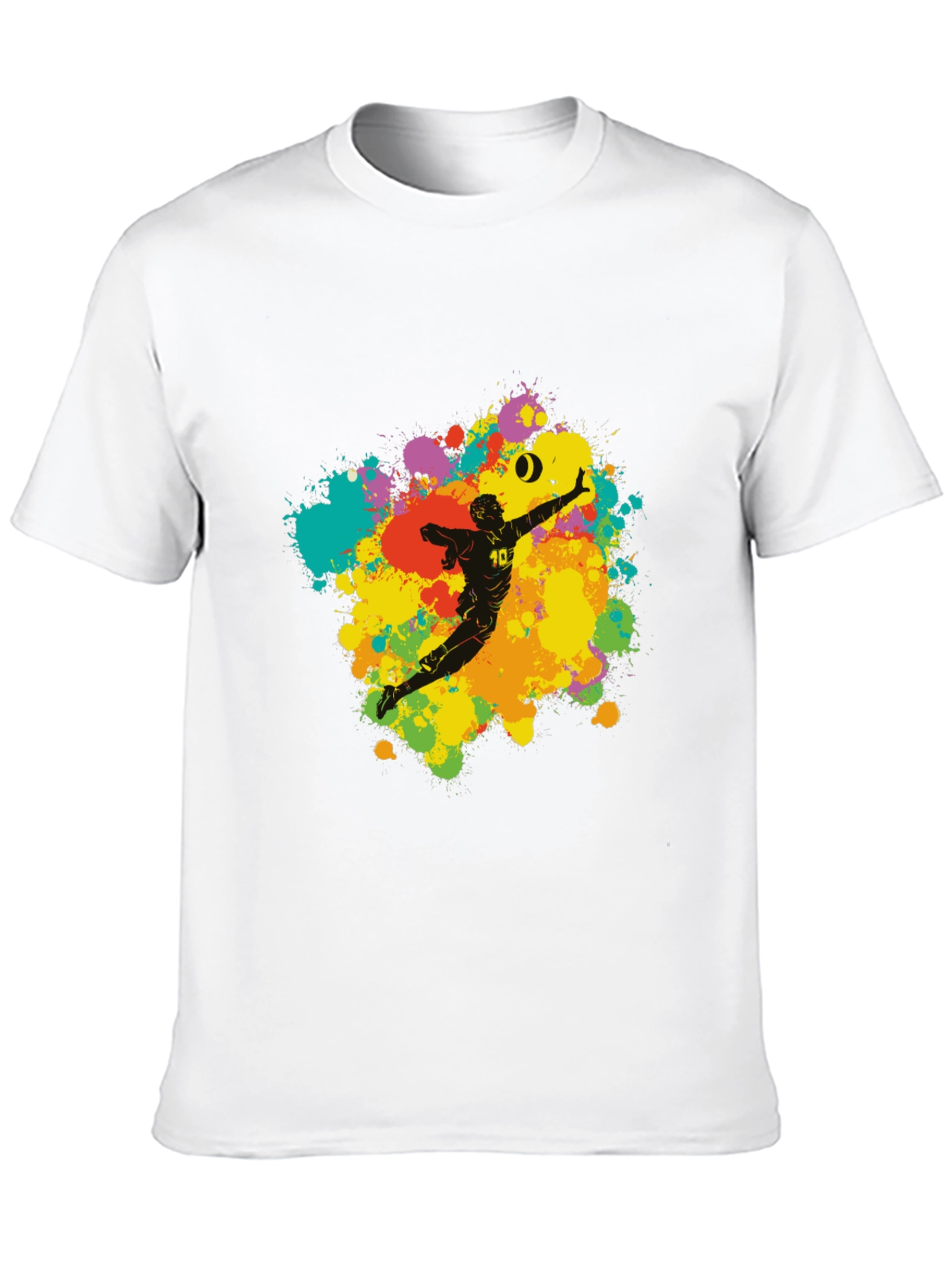 Black Volleyball Player Art T-Shirt - Colorful Splash Design view 10