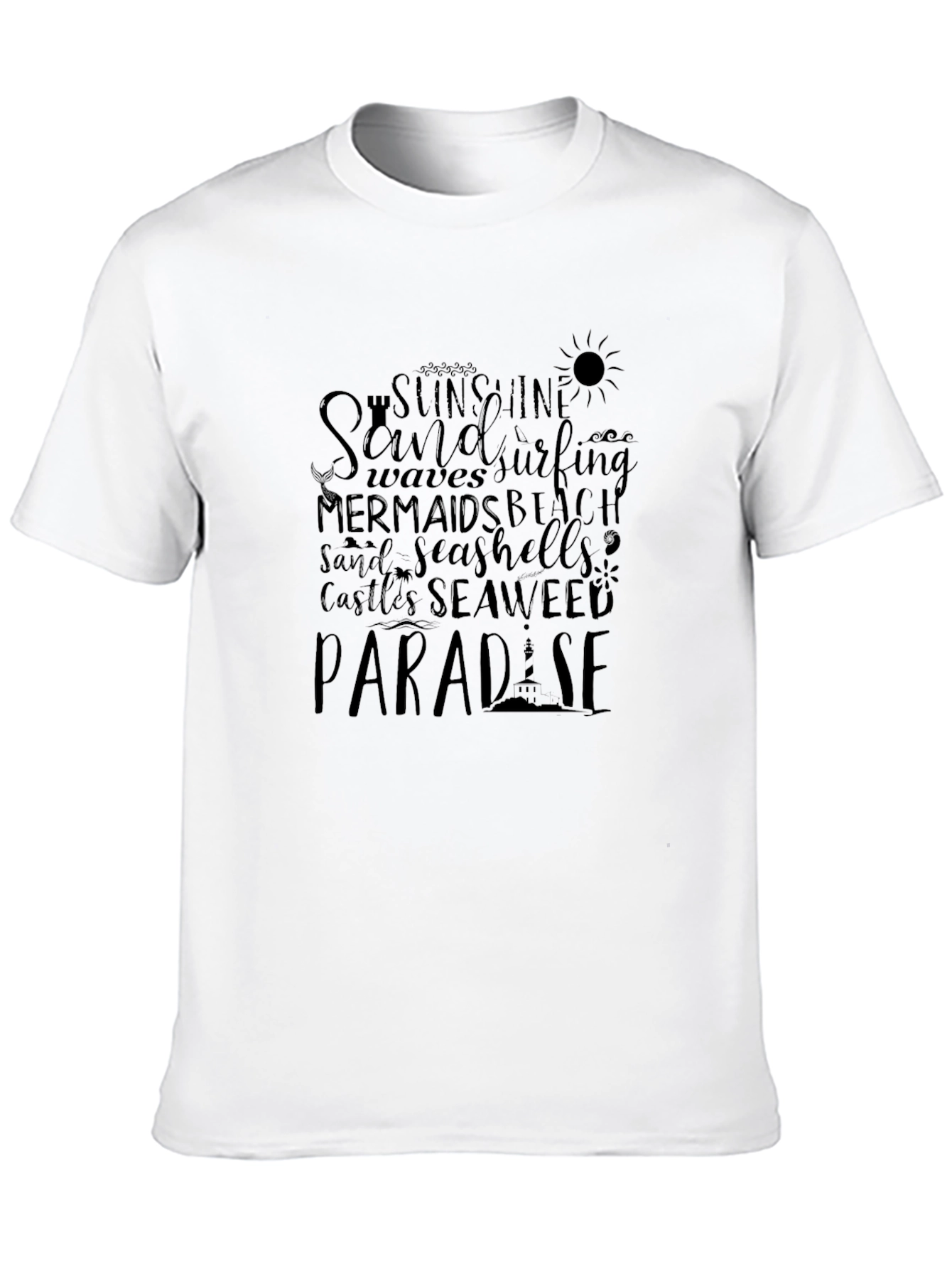 Black Paradise Beach T-Shirt, Sand, Surf, Sun Graphic Tee view 10