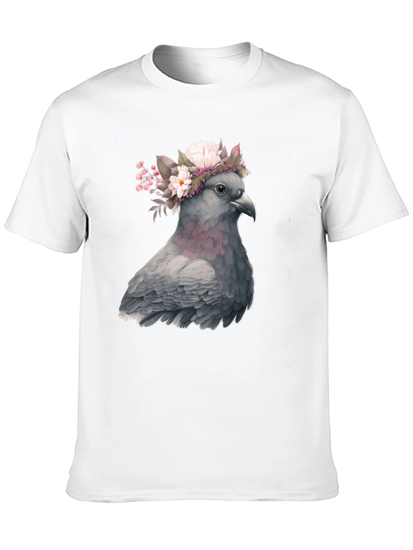 Black Pigeon Floral Crown Graphic Tee - Unique Bird Lover's Shirt view 10