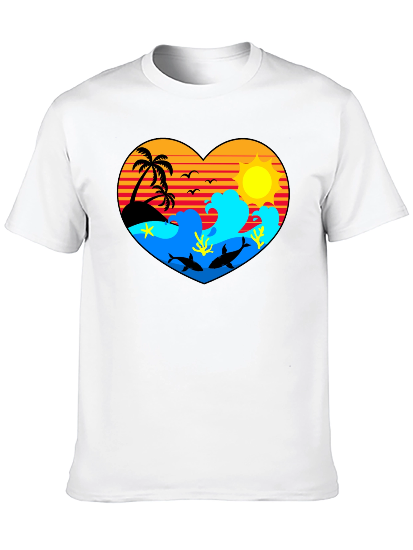 Tropical Heart Design Black T-Shirt - 10