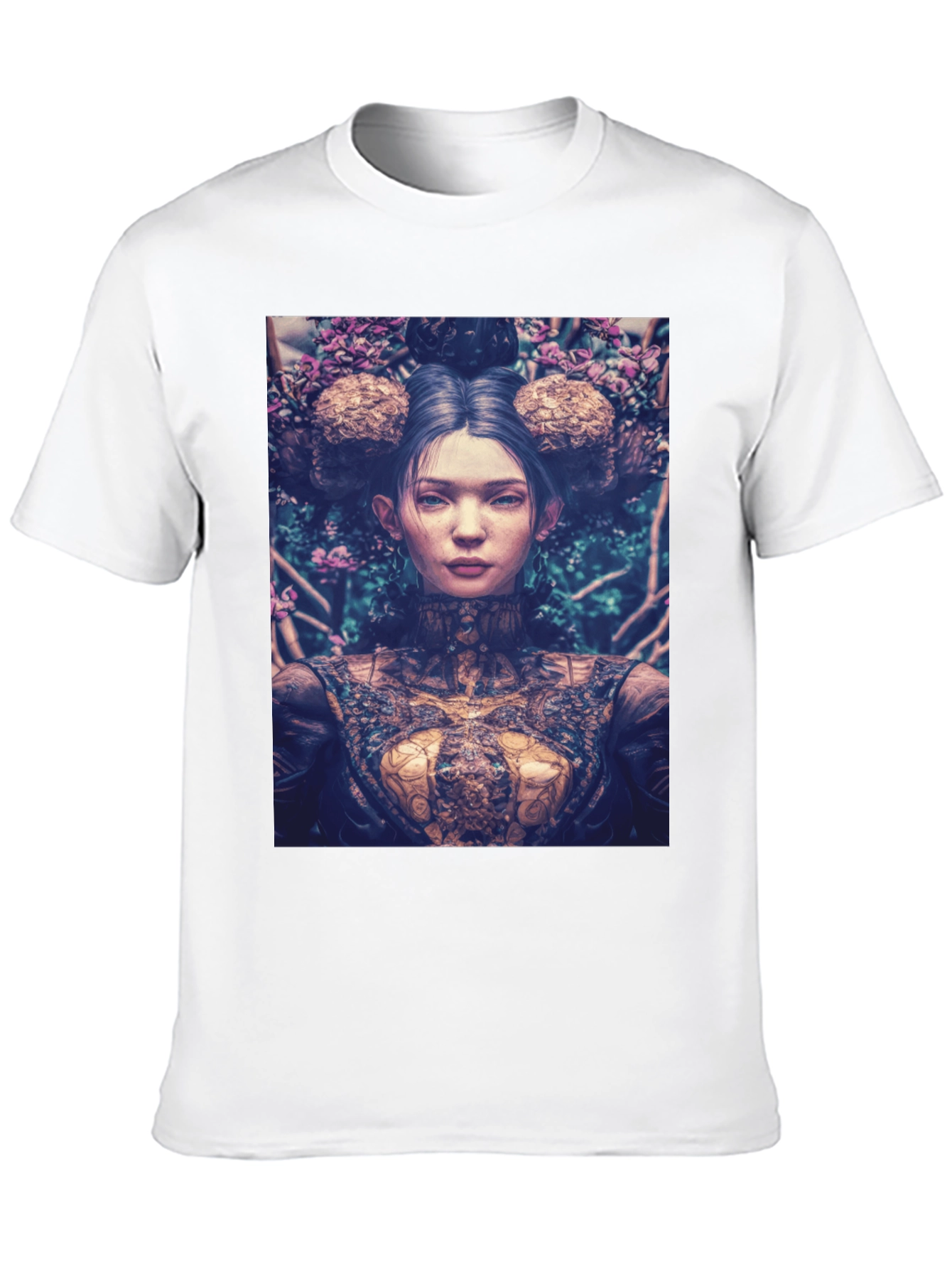 Black Artistic Floral Portrait Graphic Tee - Black view 10