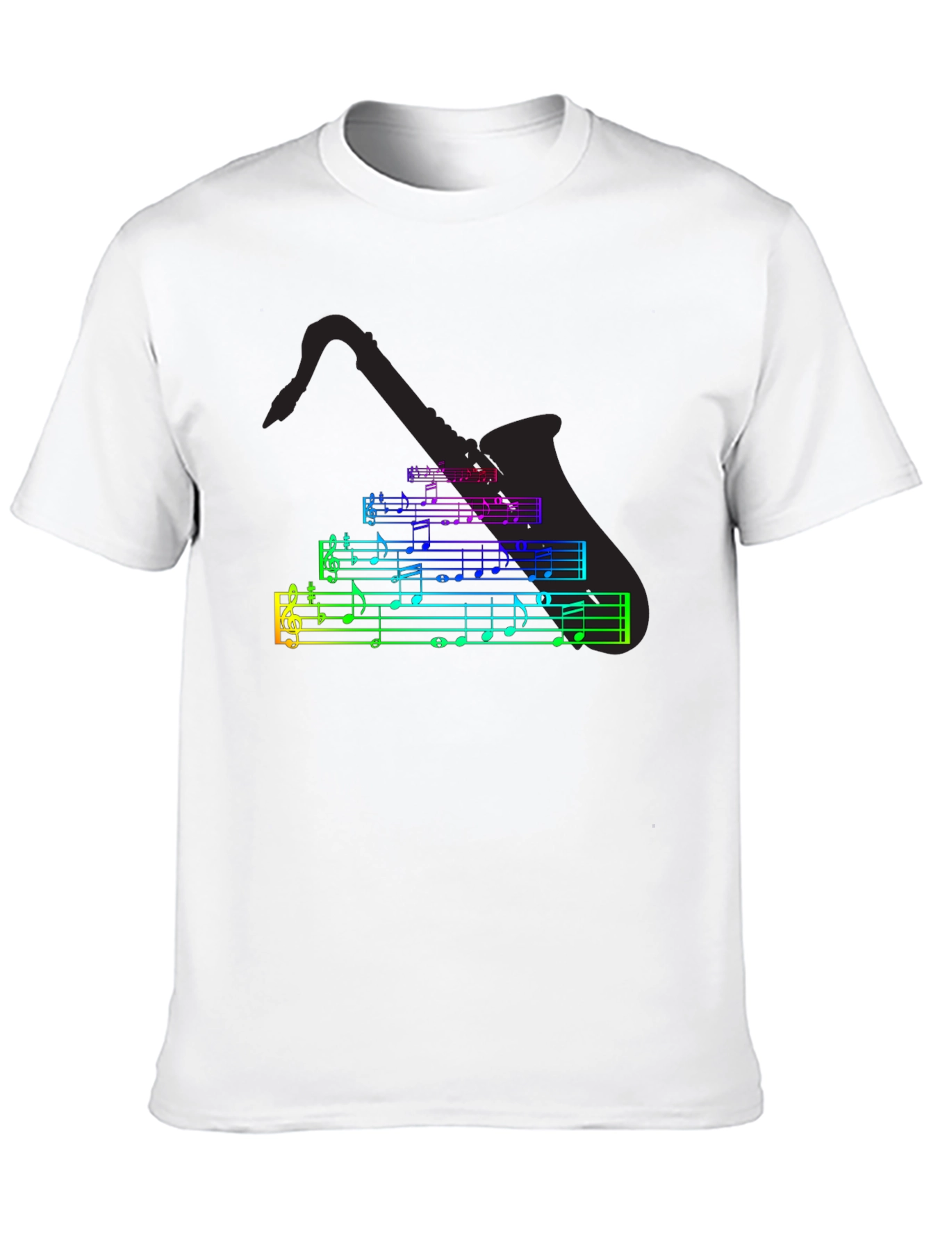 Black Music Notes Saxophone T-Shirt - Black Cotton Tee view 10