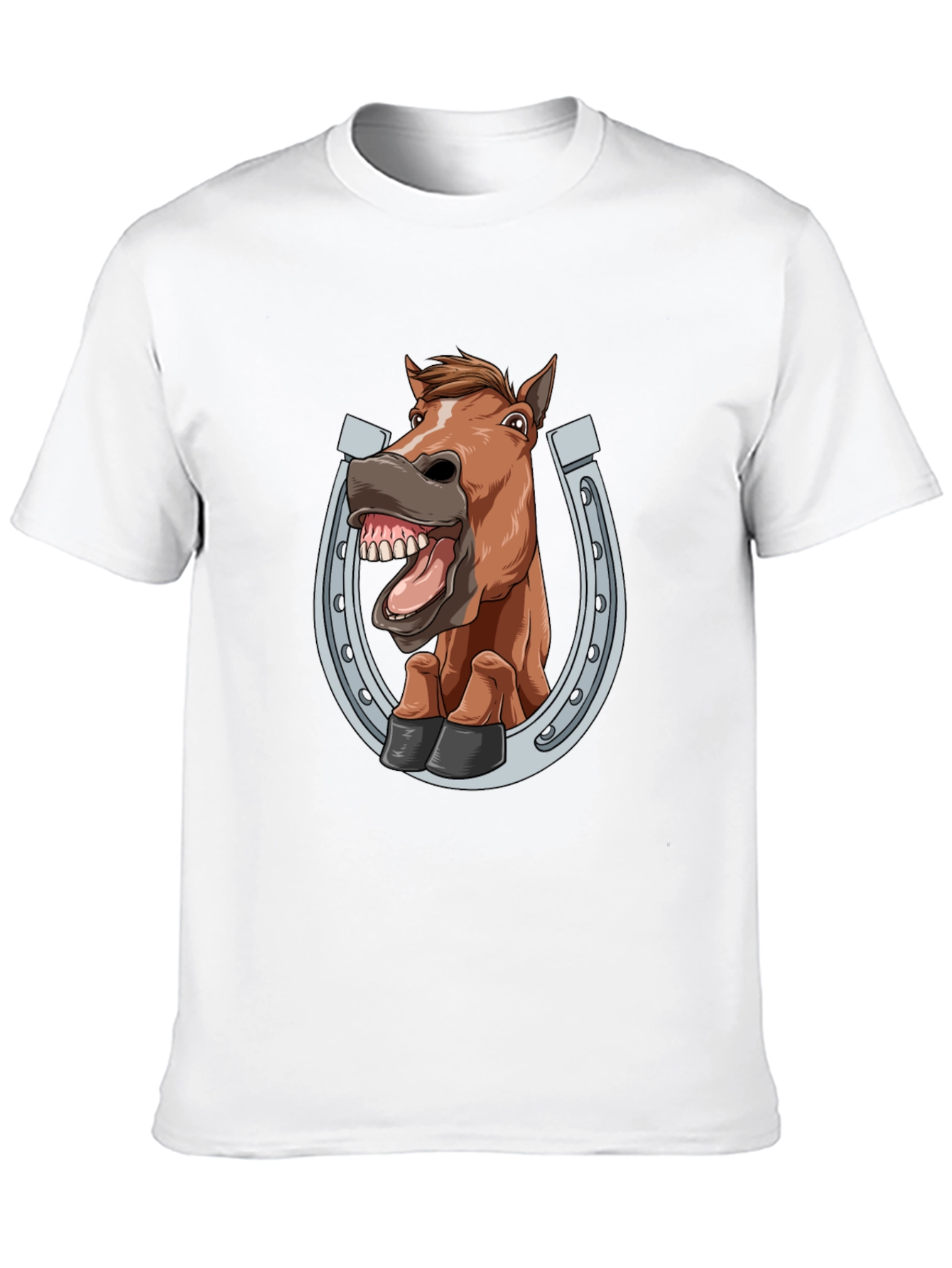 Black Funny Horse in Horseshoe Graphic Tee - Black T-Shirt view 10