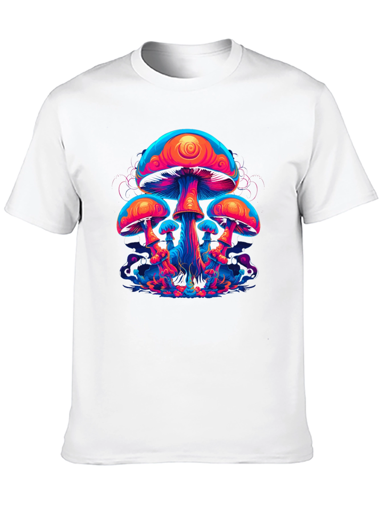 Black Neon Mushroom Graphic Tee - Psychedelic Black T-Shirt view 10