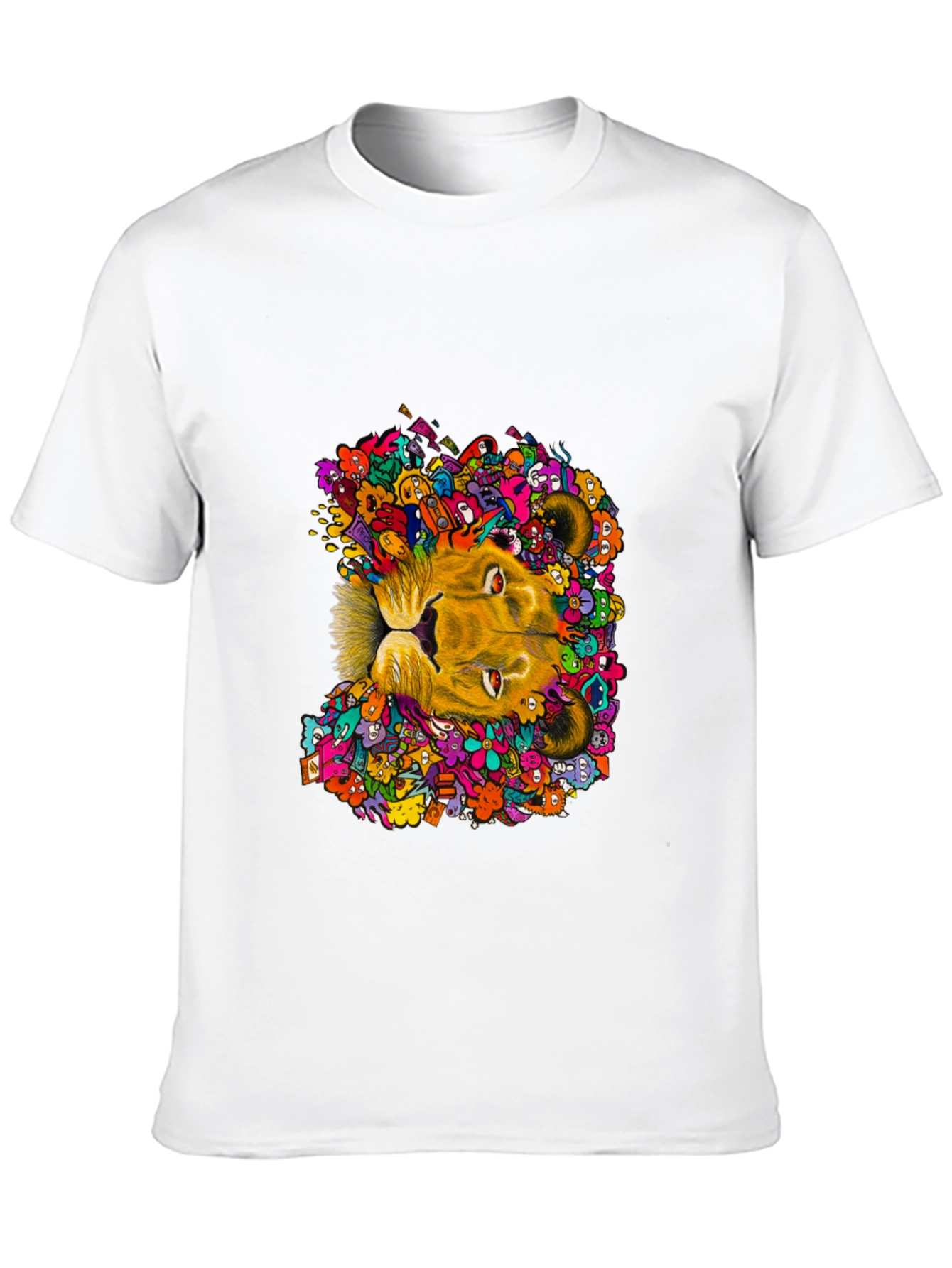 Black Lion Doodle Graphic Tee - Black Cotton T-Shirt view 10