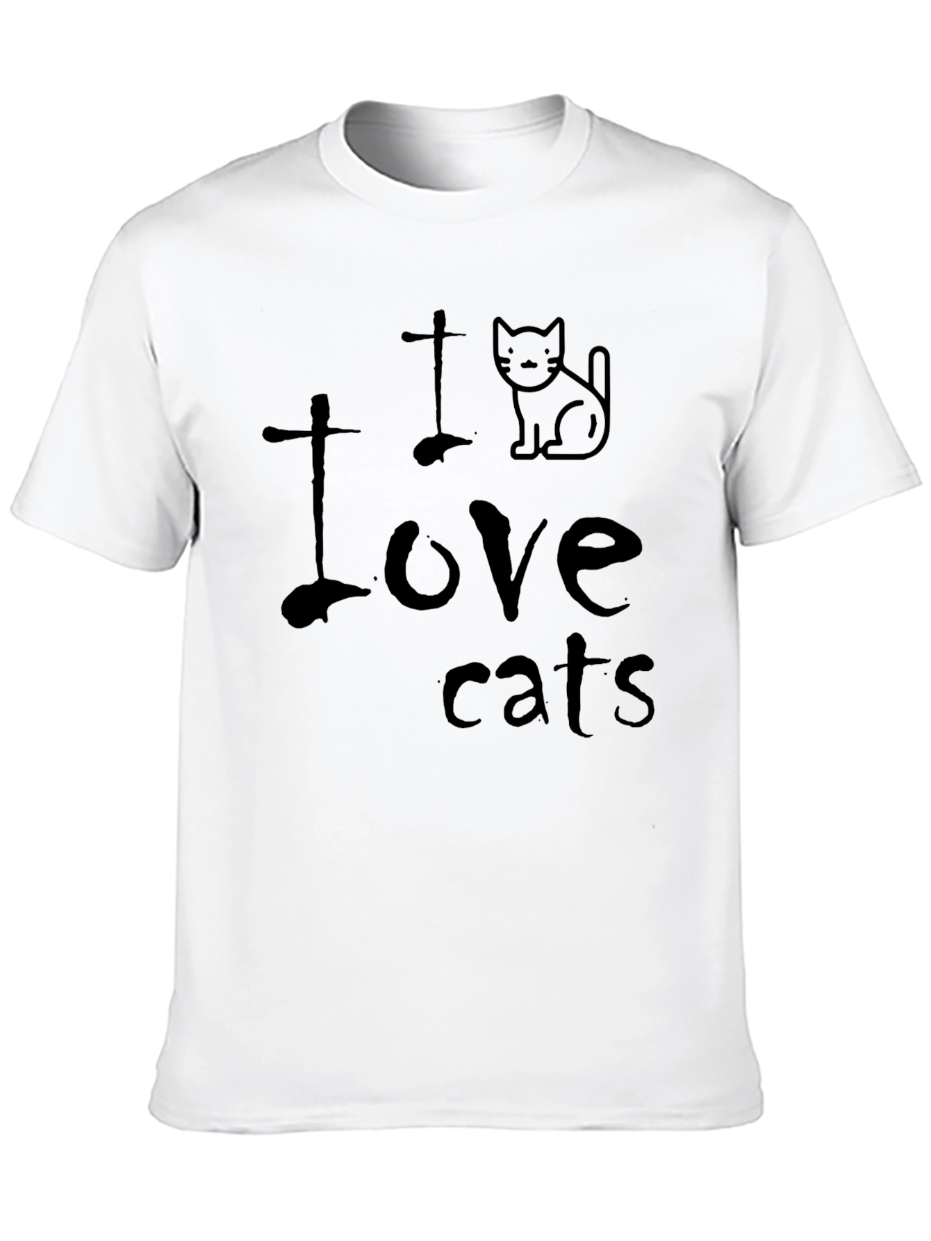 Black I Love Cats T-Shirt - Black Crew Neck view 10