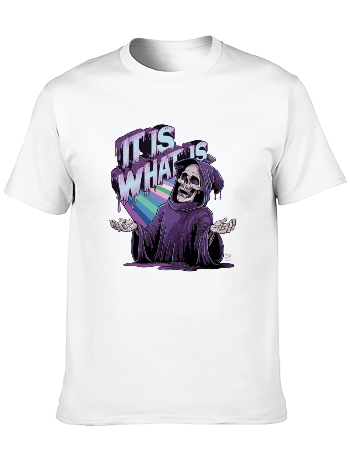 Black Grim Reaper Rainbow Drip T-Shirt - "It Is What It Is" view 10