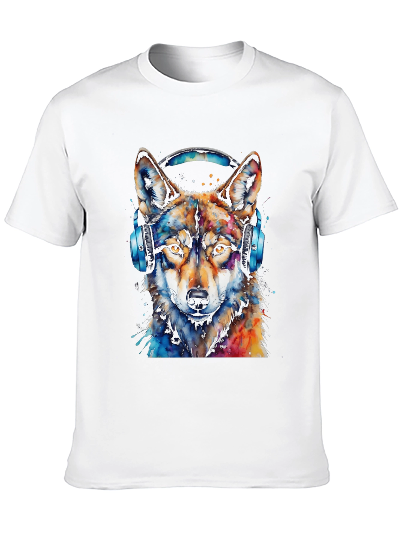Black Wolf Headphone Graphic Black T-Shirt view 10