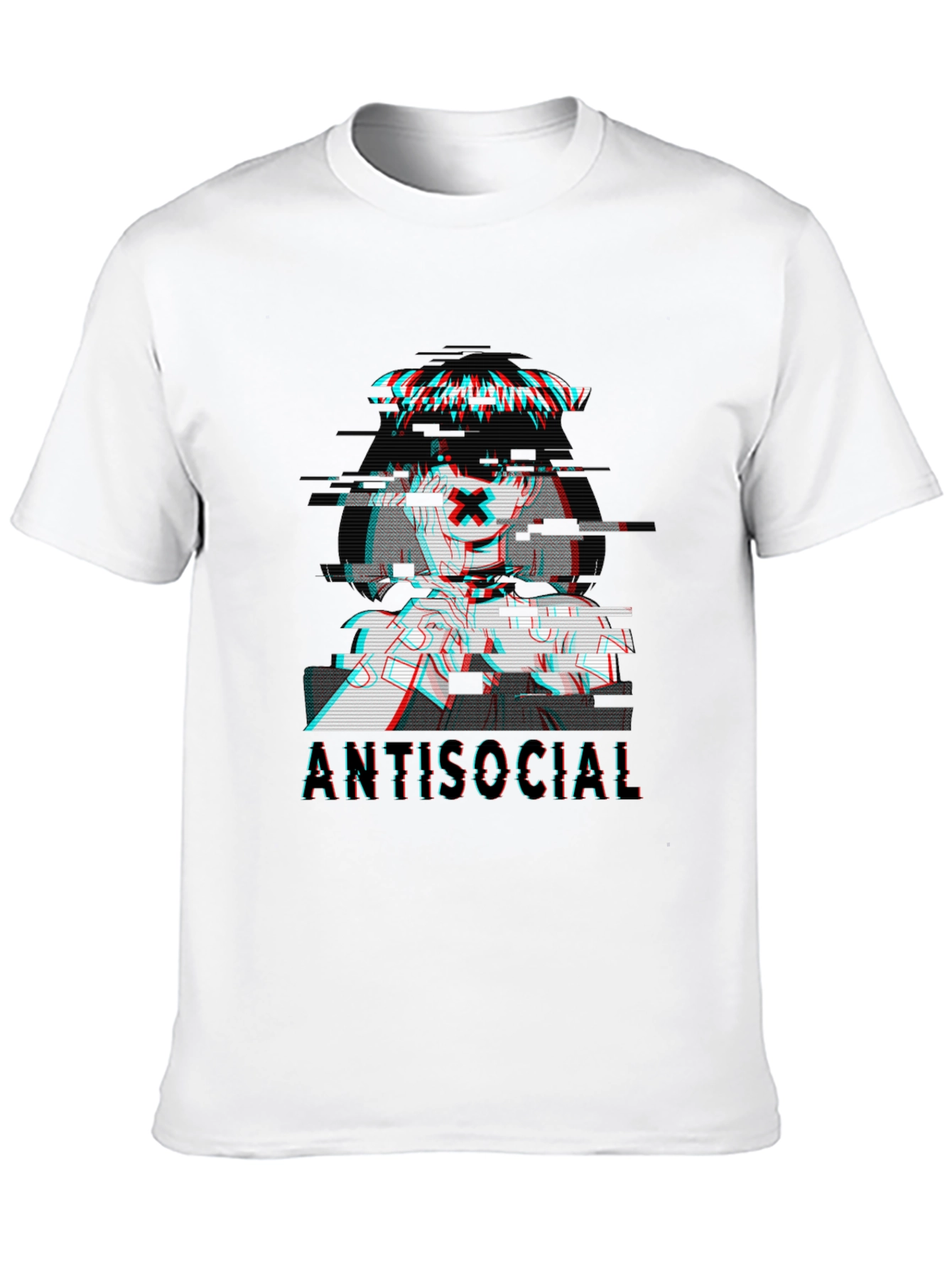 Black Antisocial Glitch Anime T-Shirt - Black view 10
