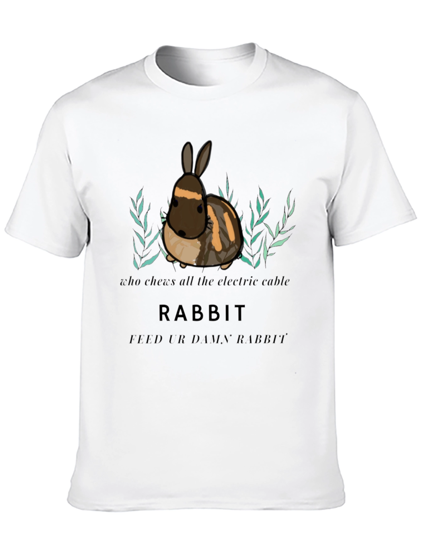 Black Funny Rabbit T-Shirt - Chew Electric Cable, Feed Ur Rabbit view 10
