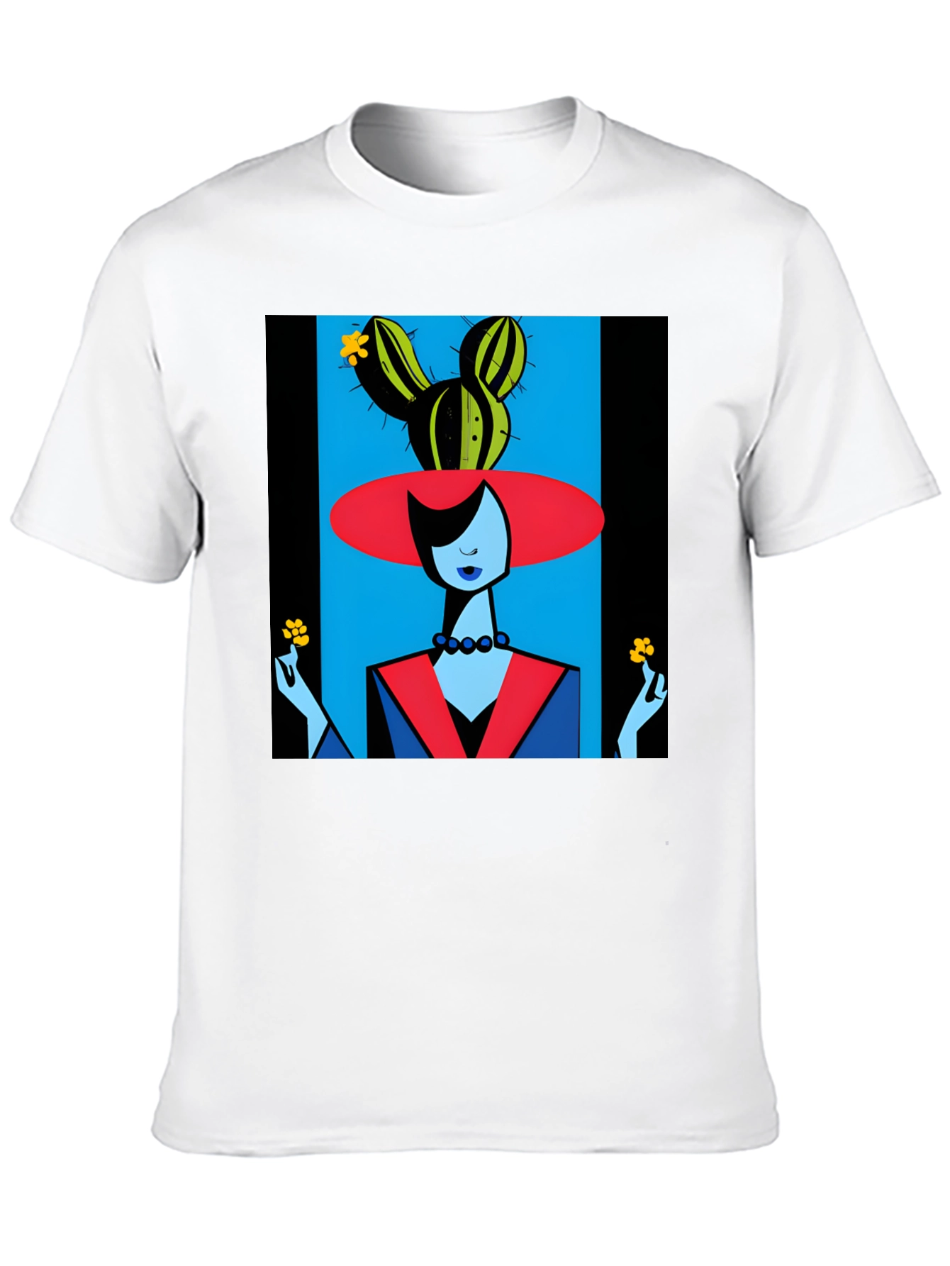 Black Abstract Cactus Woman Graphic Tee view 10