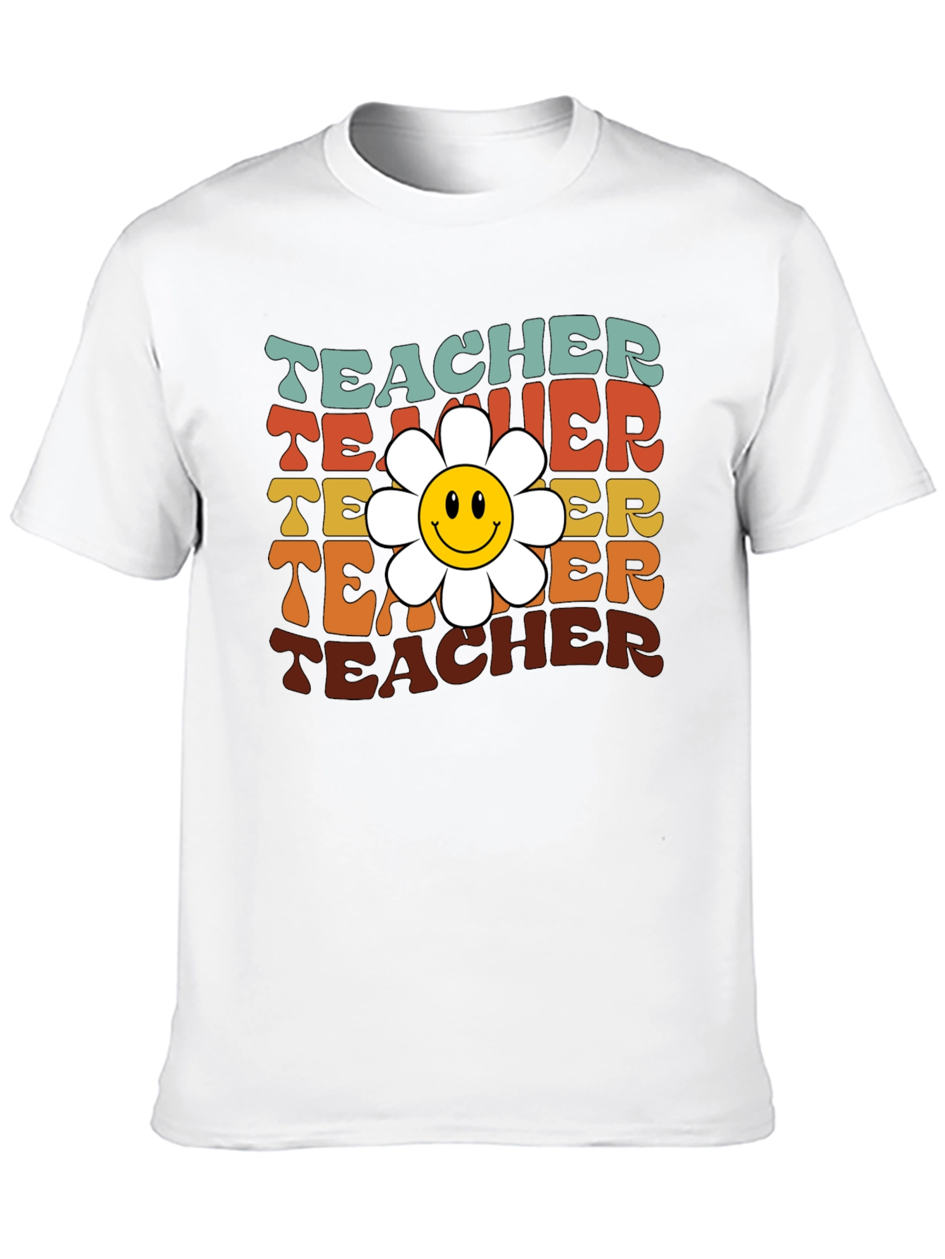 Black Retro Teacher Smiley Flower T-Shirt view 10
