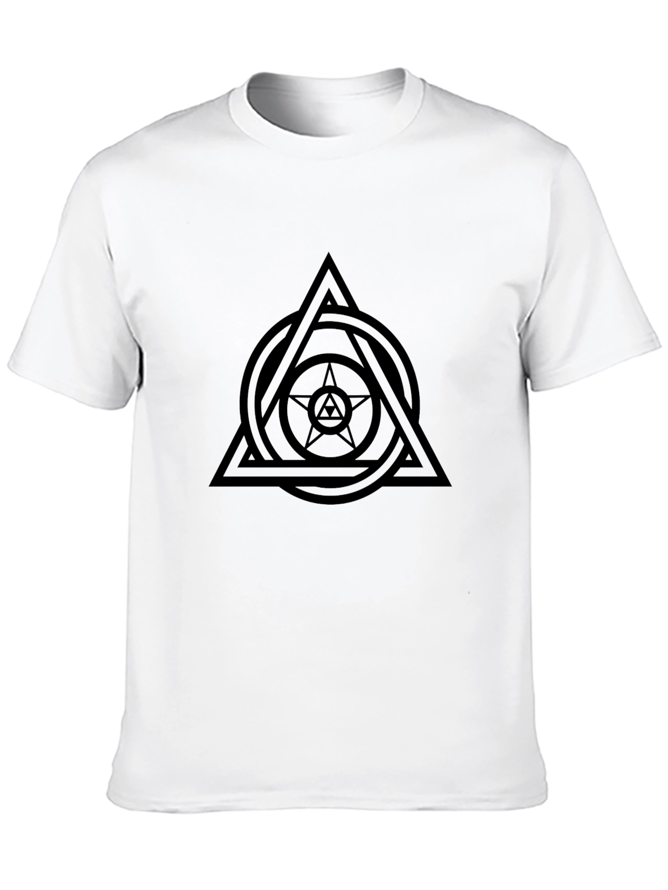 Black Men's Black Graphic Tee - Triangle Circle Star Design view 10
