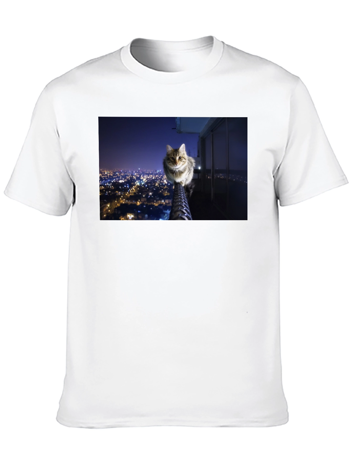 Black Cat on City View T-Shirt view 10