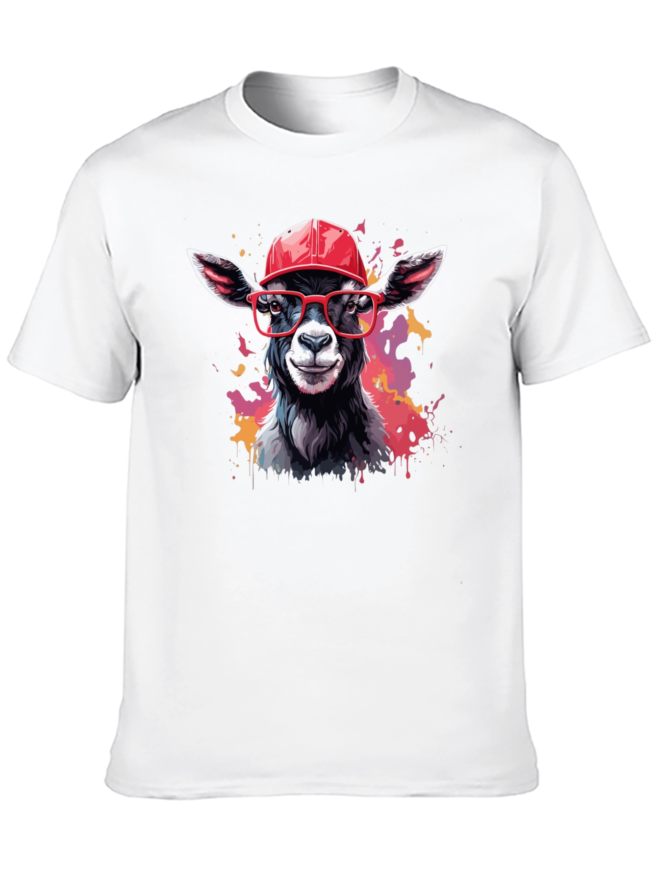 Black Goat Tee with Cap and Glasses - Cool Animal Design! view 10
