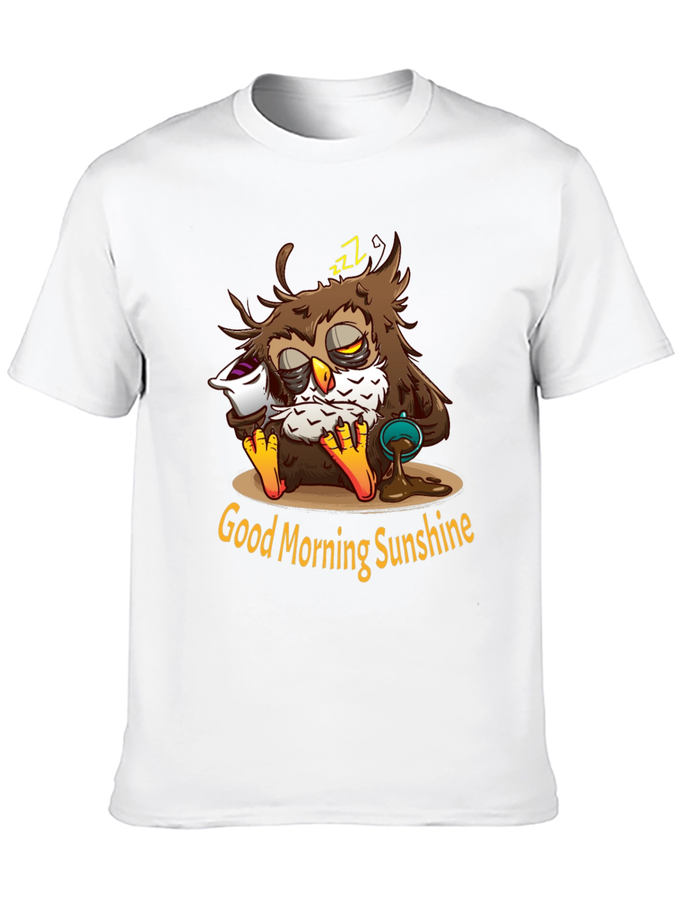 Black Funny Sleepy Owl Coffee T-Shirt - Good Morning Sunshine view 10