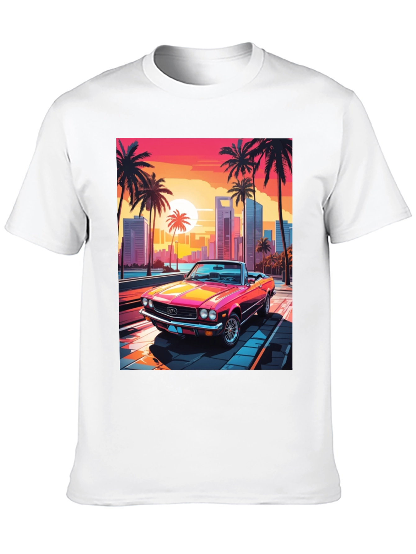 Black Retro Sunset Car Graphic Tee view 10