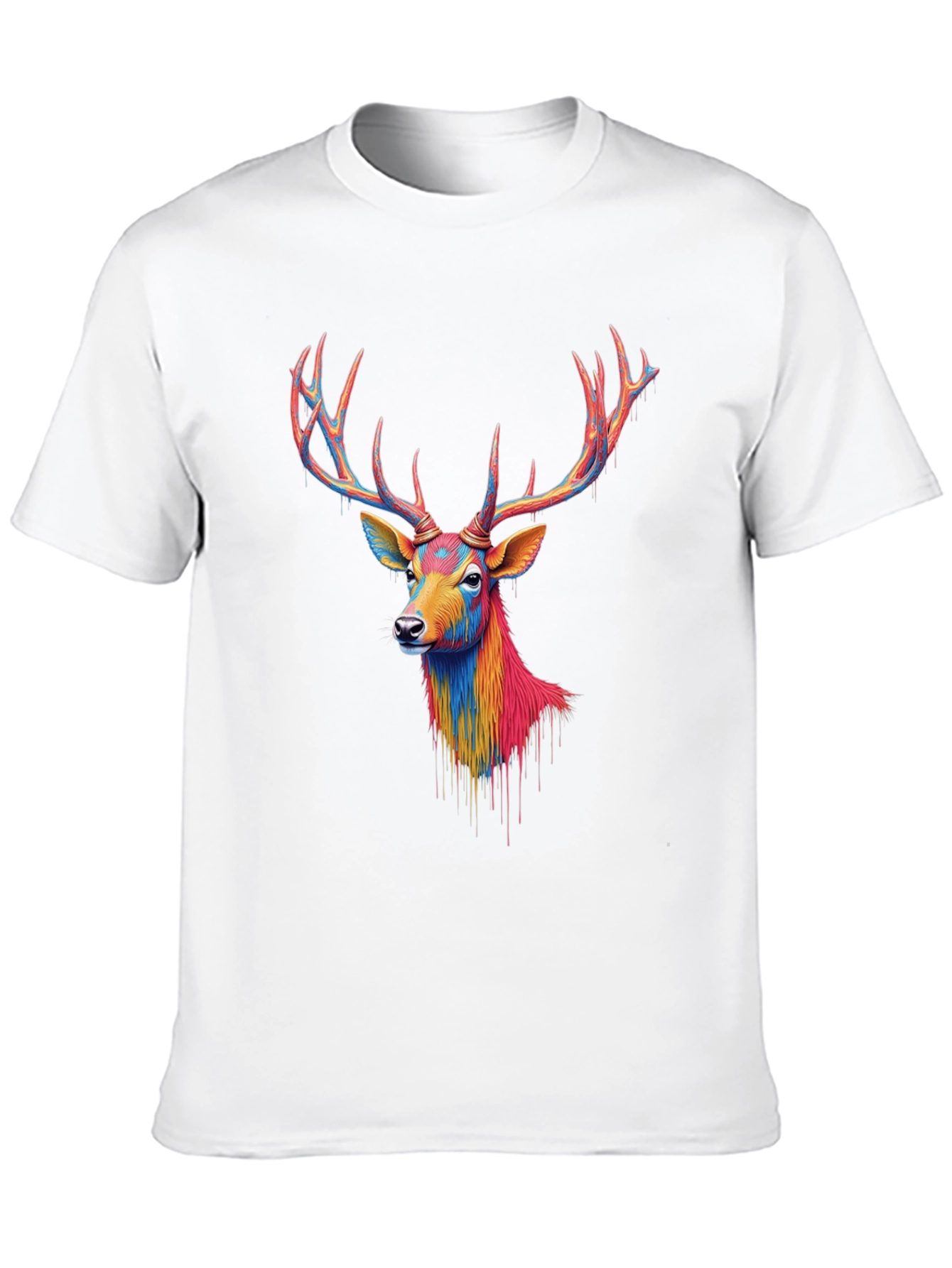 Black Colorful Deer Graphic Black T-Shirt view 10