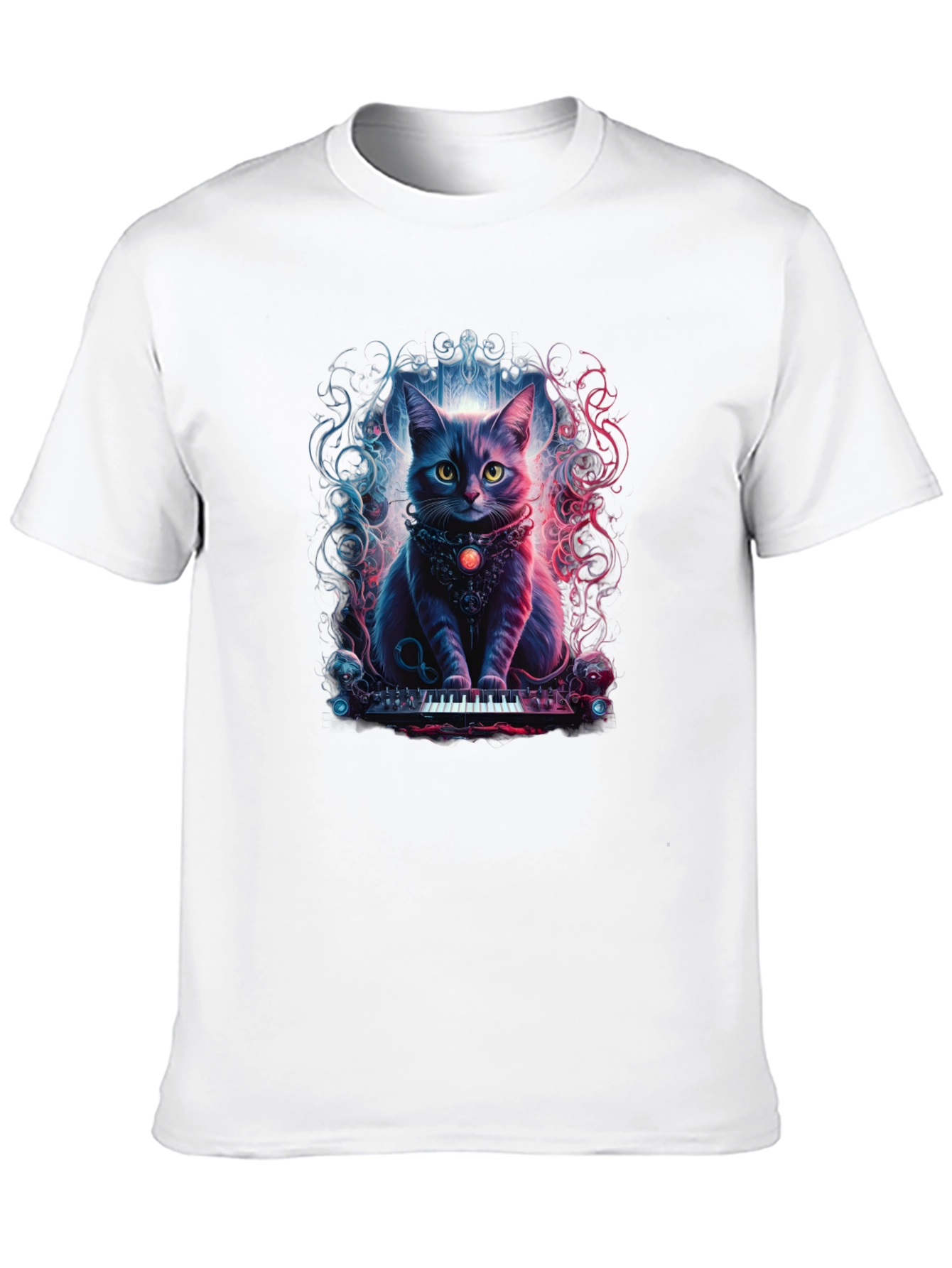 Black Cat Keyboardist Graphic Tee view 10