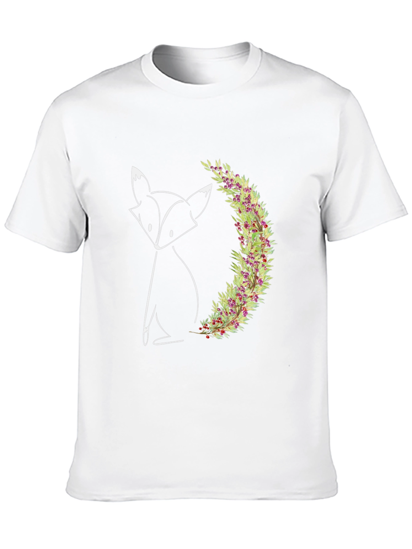 Black Minimalist Fox & Floral Wreath Graphic Tee - Black view 10