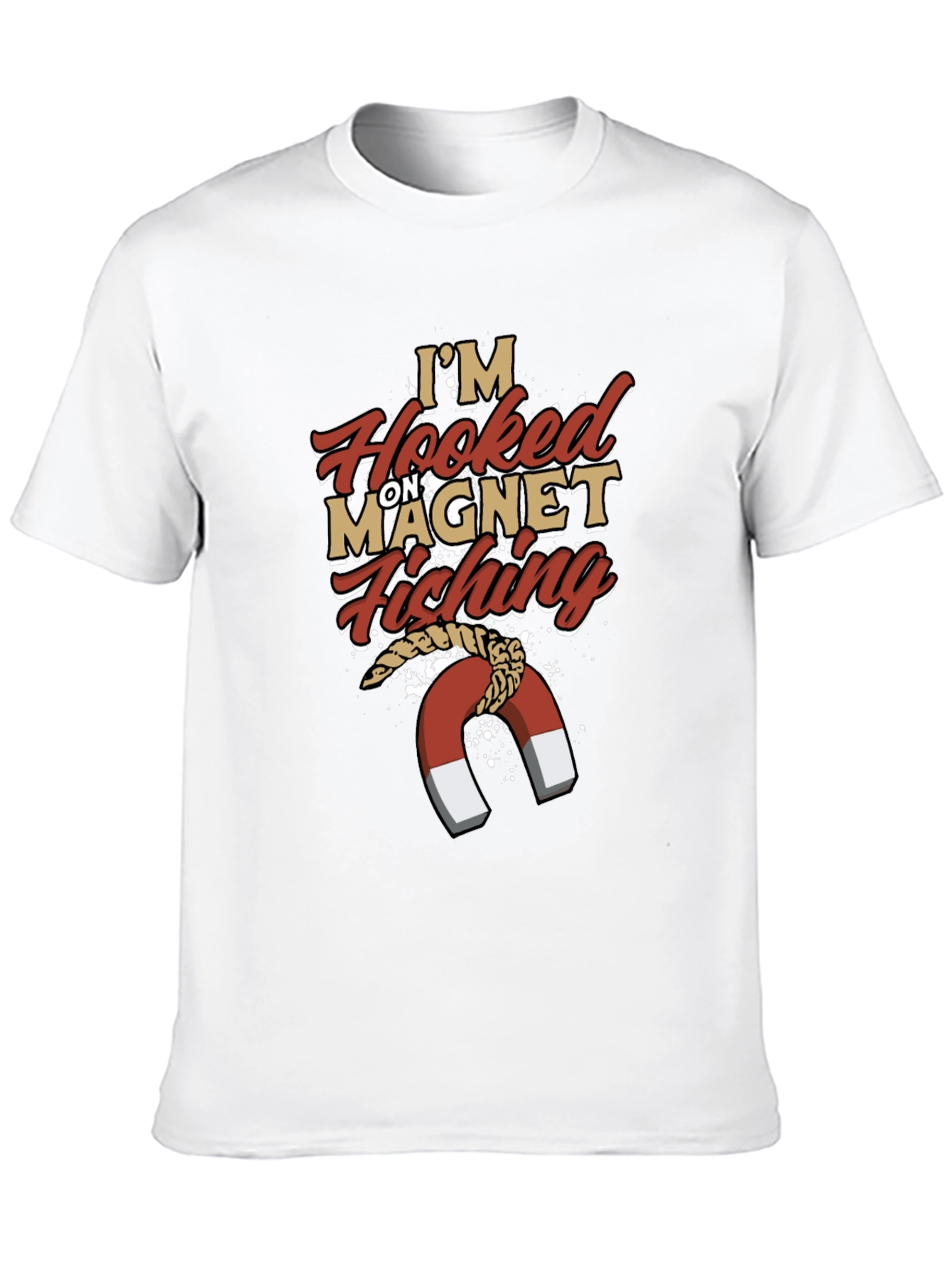 Black Hooked on Magnet Fishing T-Shirt, Men's Novelty Tee view 10