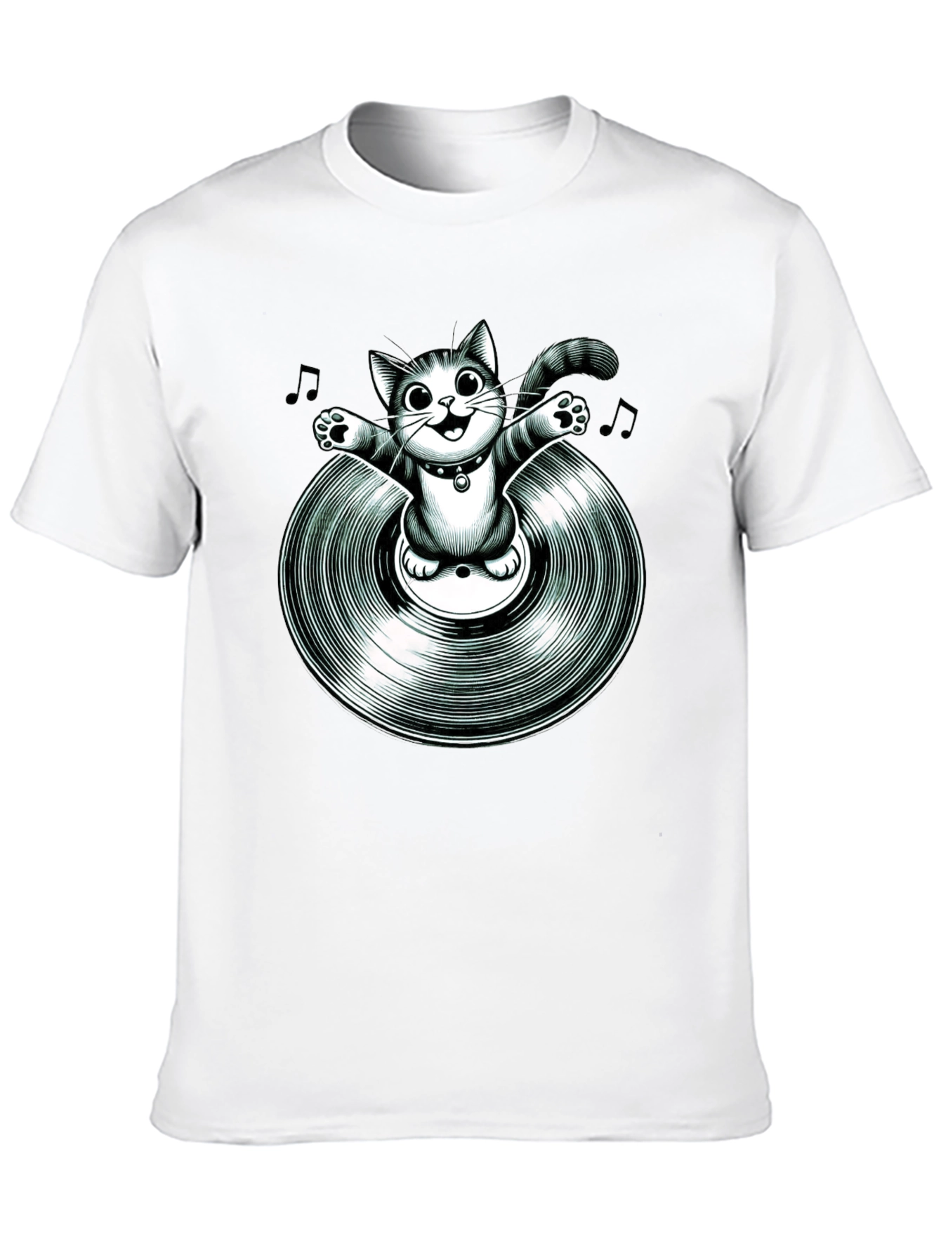Black Cool Cat on Vinyl Record Graphic T-Shirt view 10