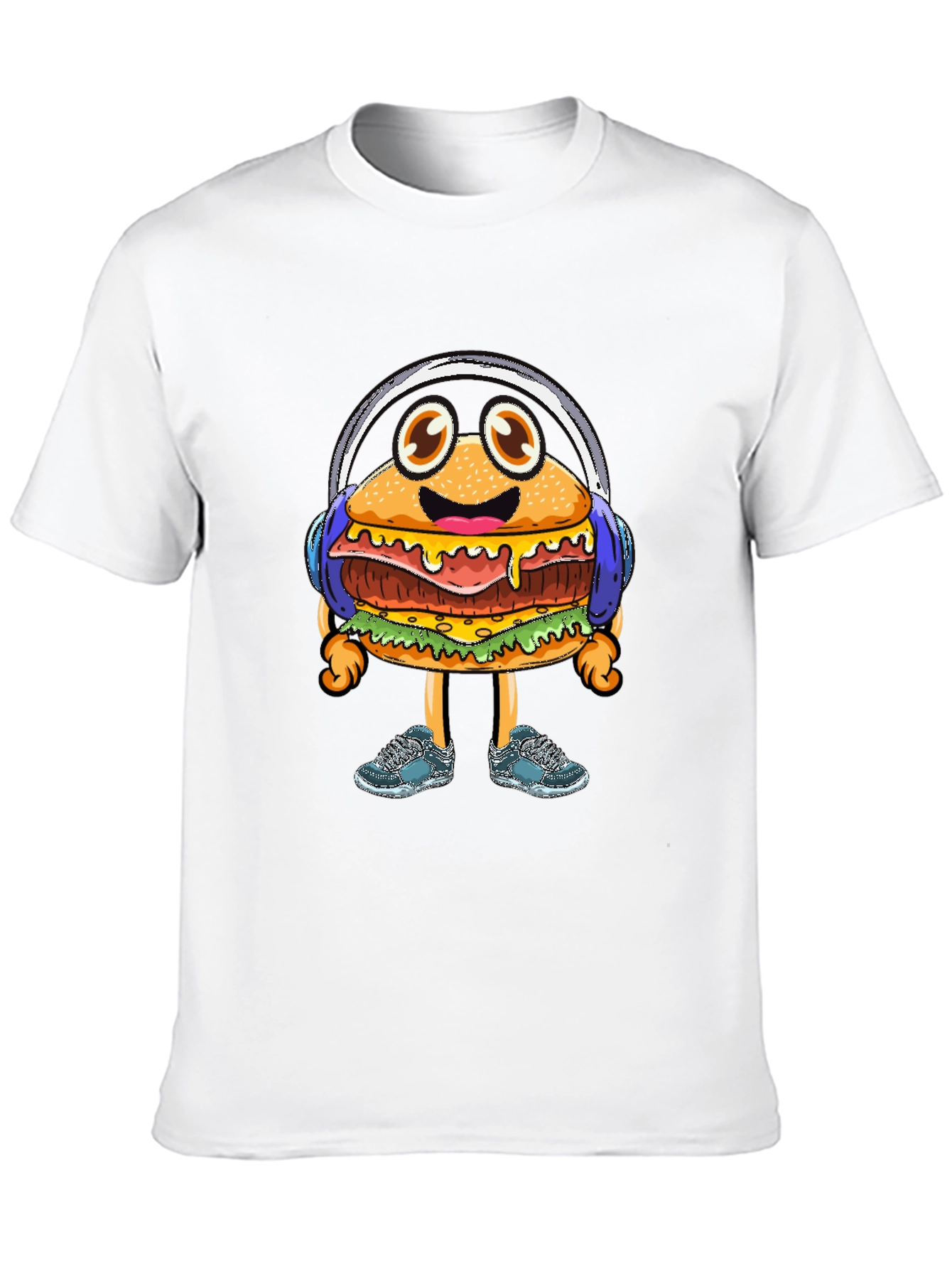 Black Burger Beats T-Shirt: Groovy Cartoon Foodie Tee view 10
