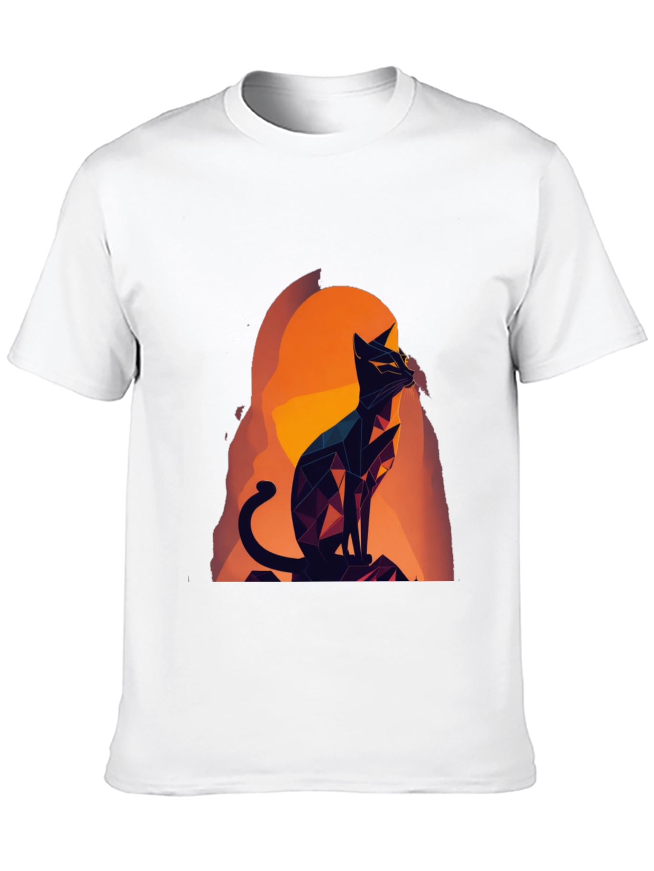 Black Geometric Cat Graphic Tee - Black Cotton Blend view 10