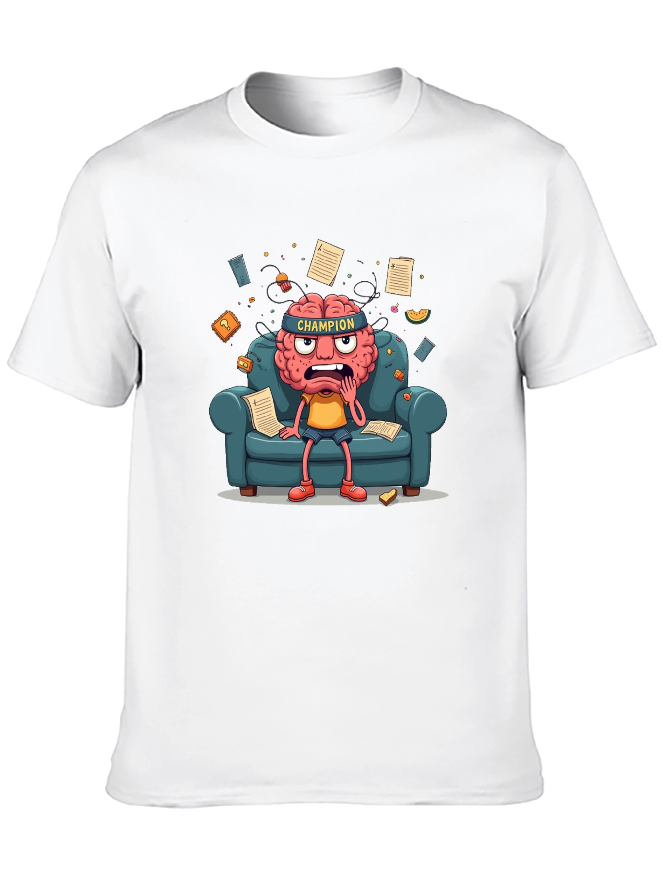 Black Champion Mind T-Shirt - Stressed Brain Cartoon view 10