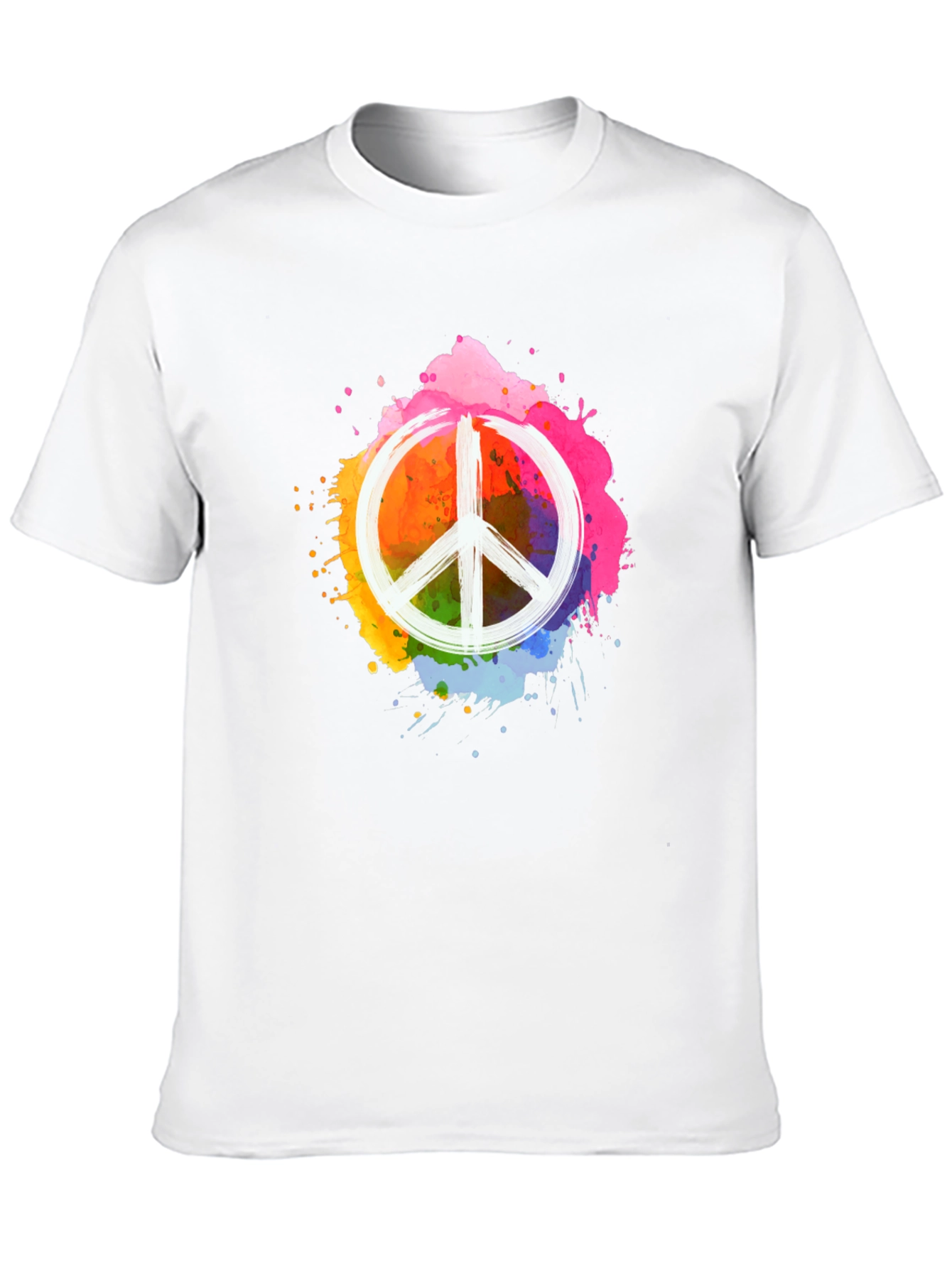 Black Peace Sign Colorful Splatter Black T-Shirt view 10