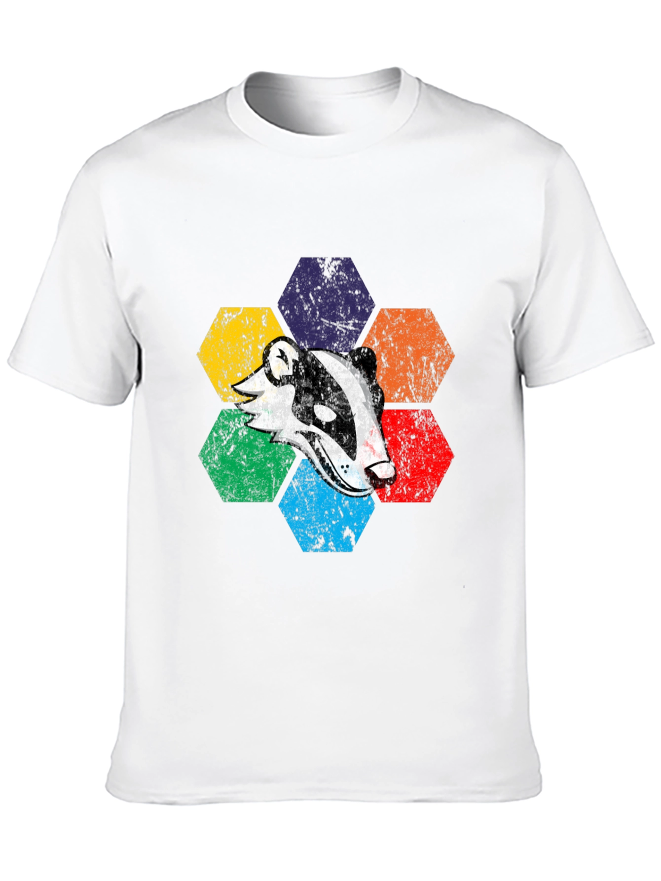 Black Retro Badger Hexagon T-Shirt - Unique Graphic Tee view 10