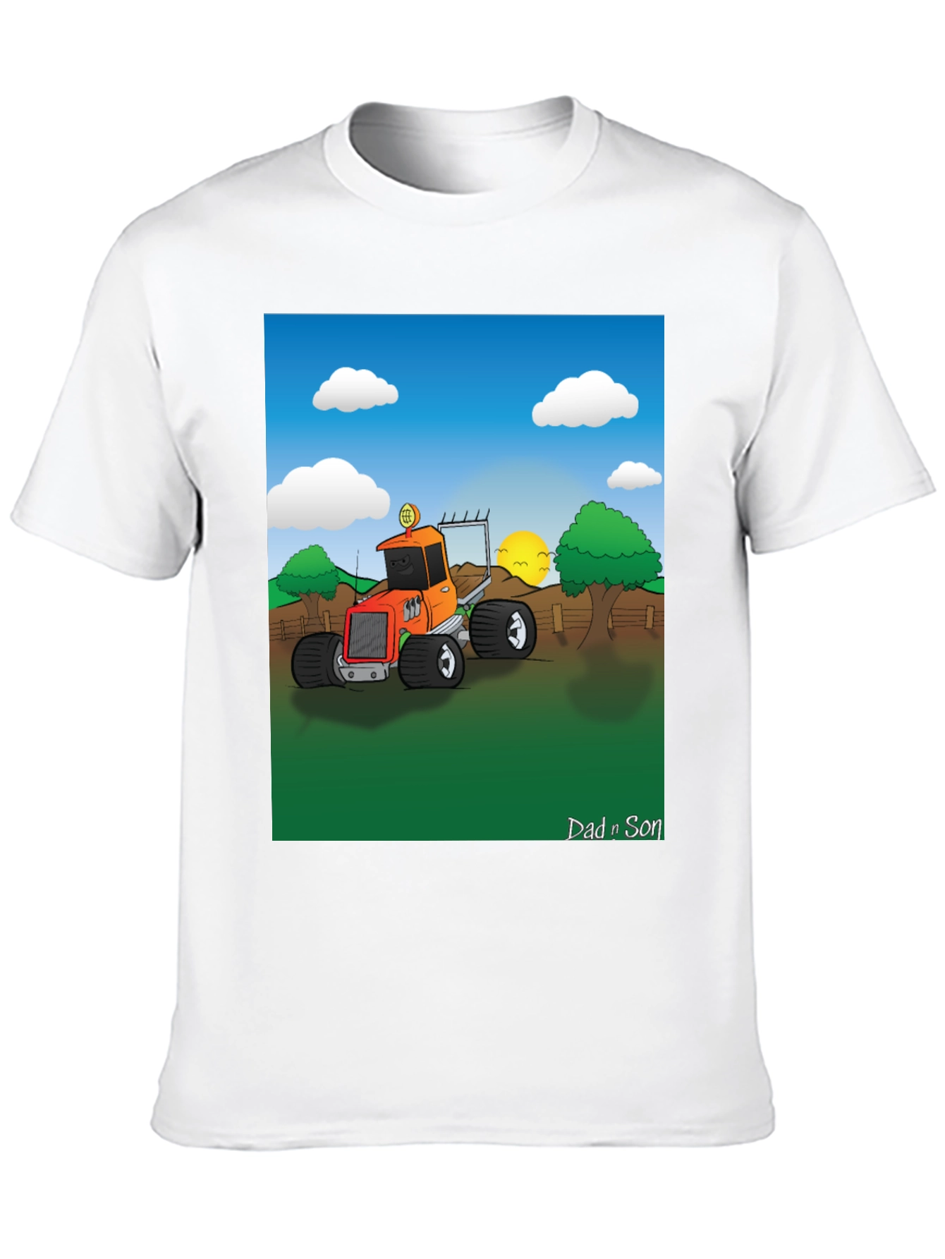 Black Dad n Son Cartoon Tractor T-Shirt view 10