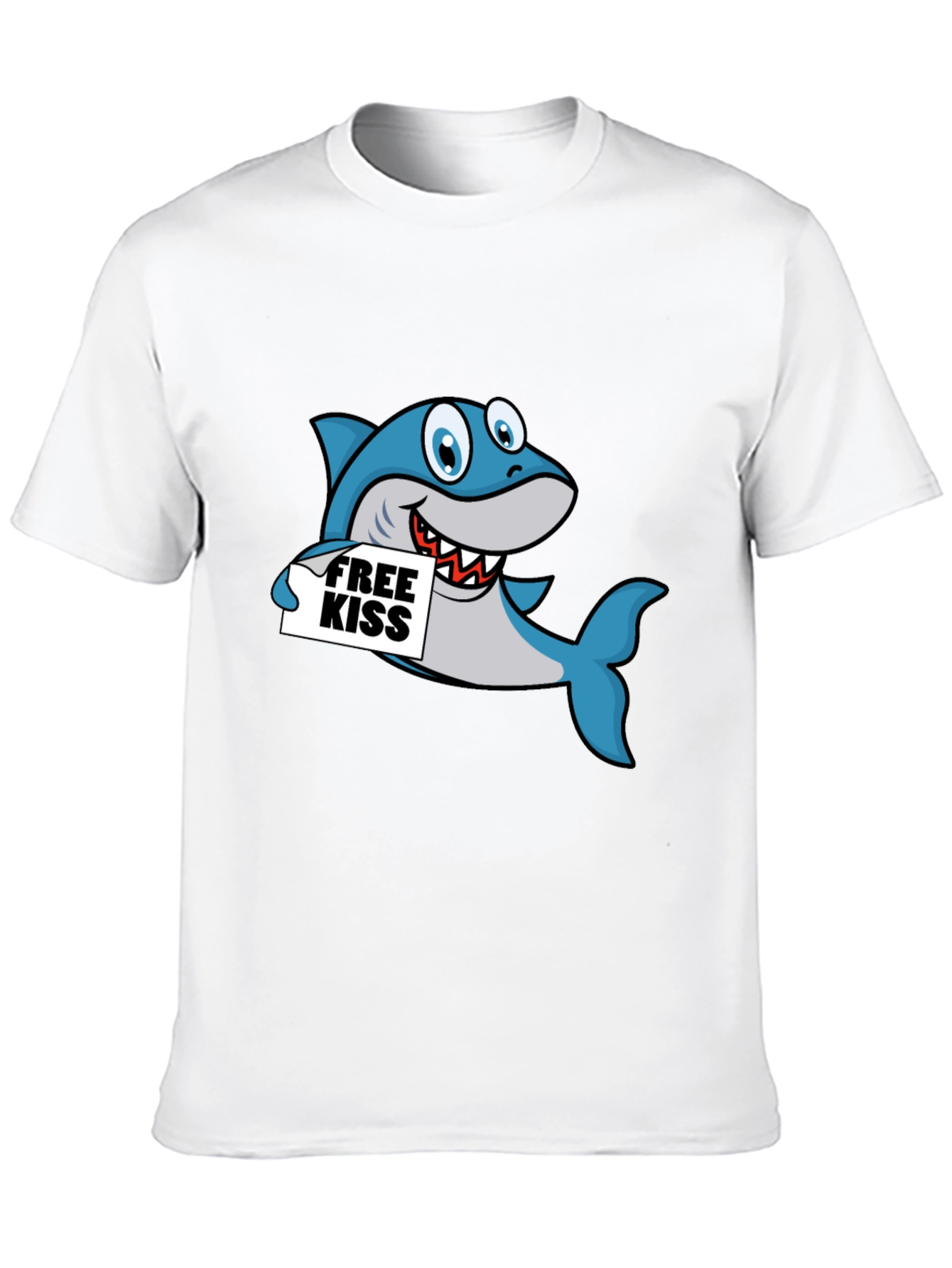 Black Funny Shark Free Kiss Graphic Tee - Black view 10