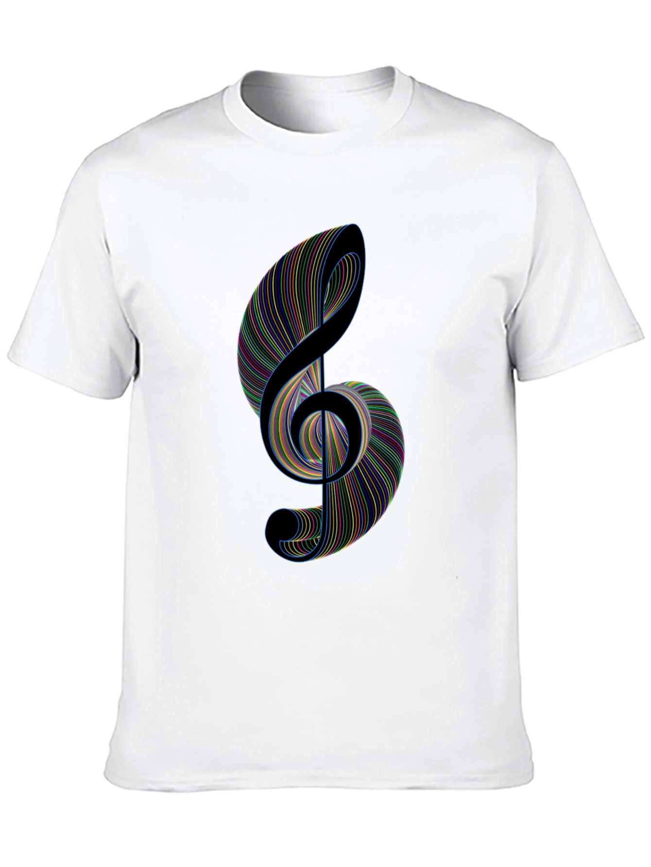 Black Treble Clef Music T-Shirt - Colorful Lines view 10