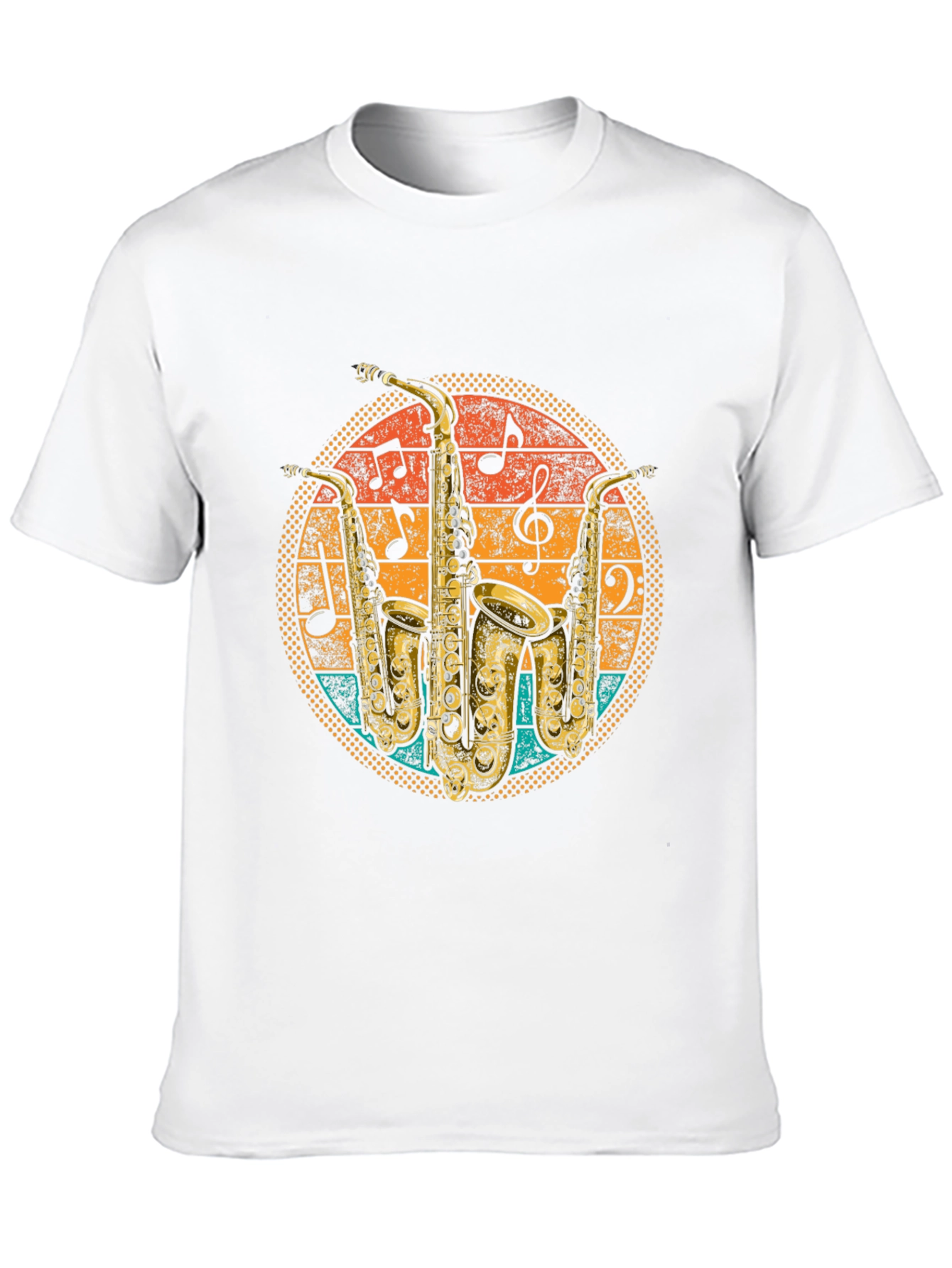 Black Retro Saxophone Music T-Shirt view 10