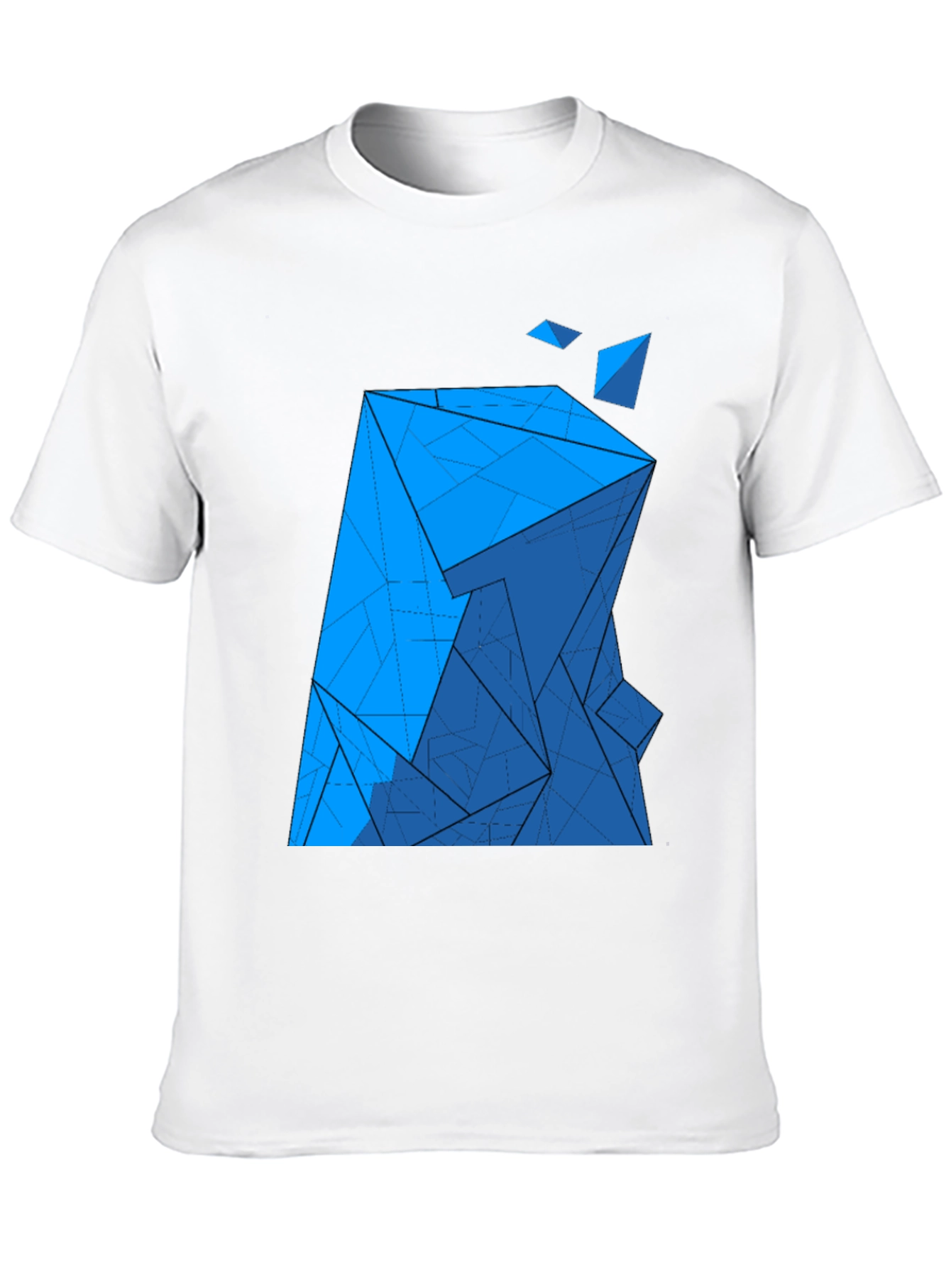 Black Abstract Blue Geometric Print Black T-Shirt view 10