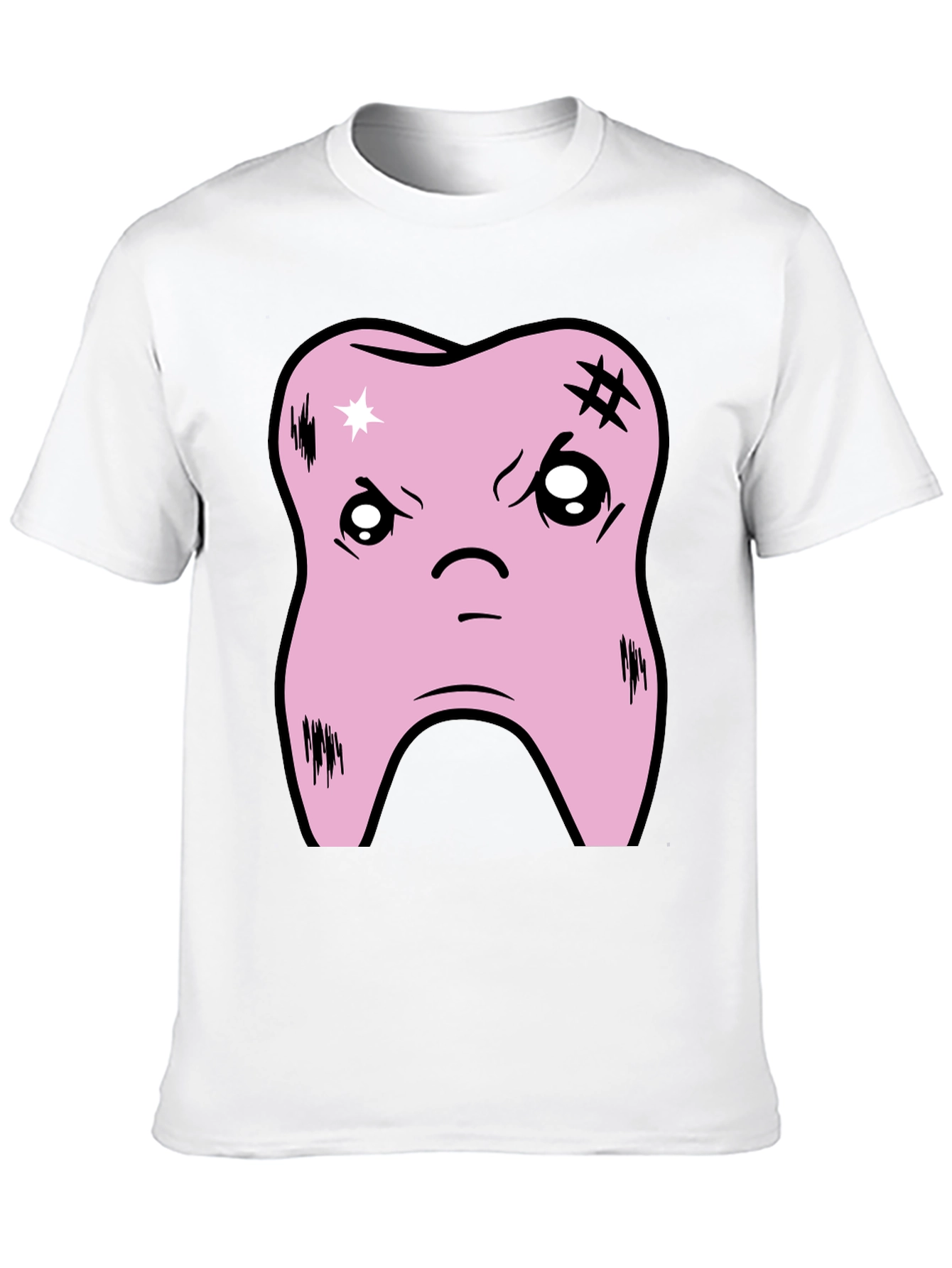 Black Cartoon Tooth Graphic Tee - Black Cotton T-Shirt view 10